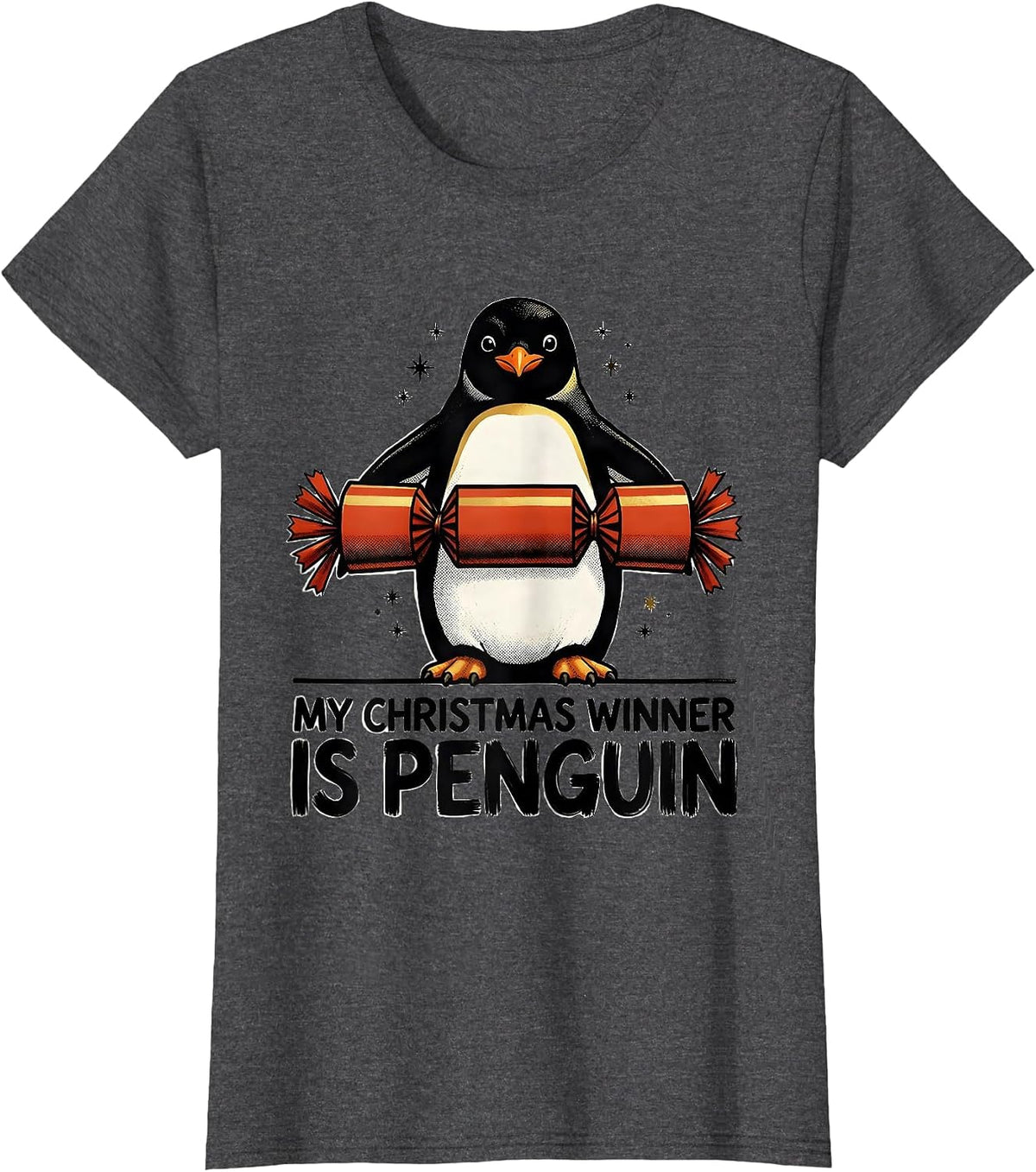 Women's My Christmas Winner Is Penguin Funny Penguin Lover Christmas T-Shirt - Dark Heather Grey