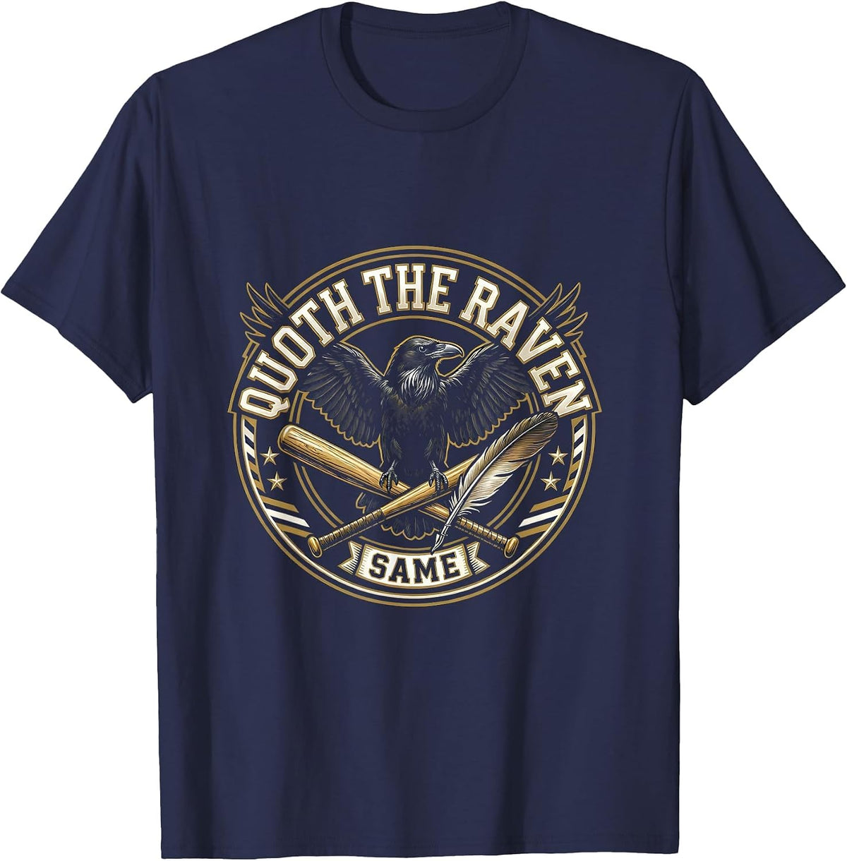 Quoth the Raven Same Edgar Allan Poe Design T-Shirt - Navy Blue