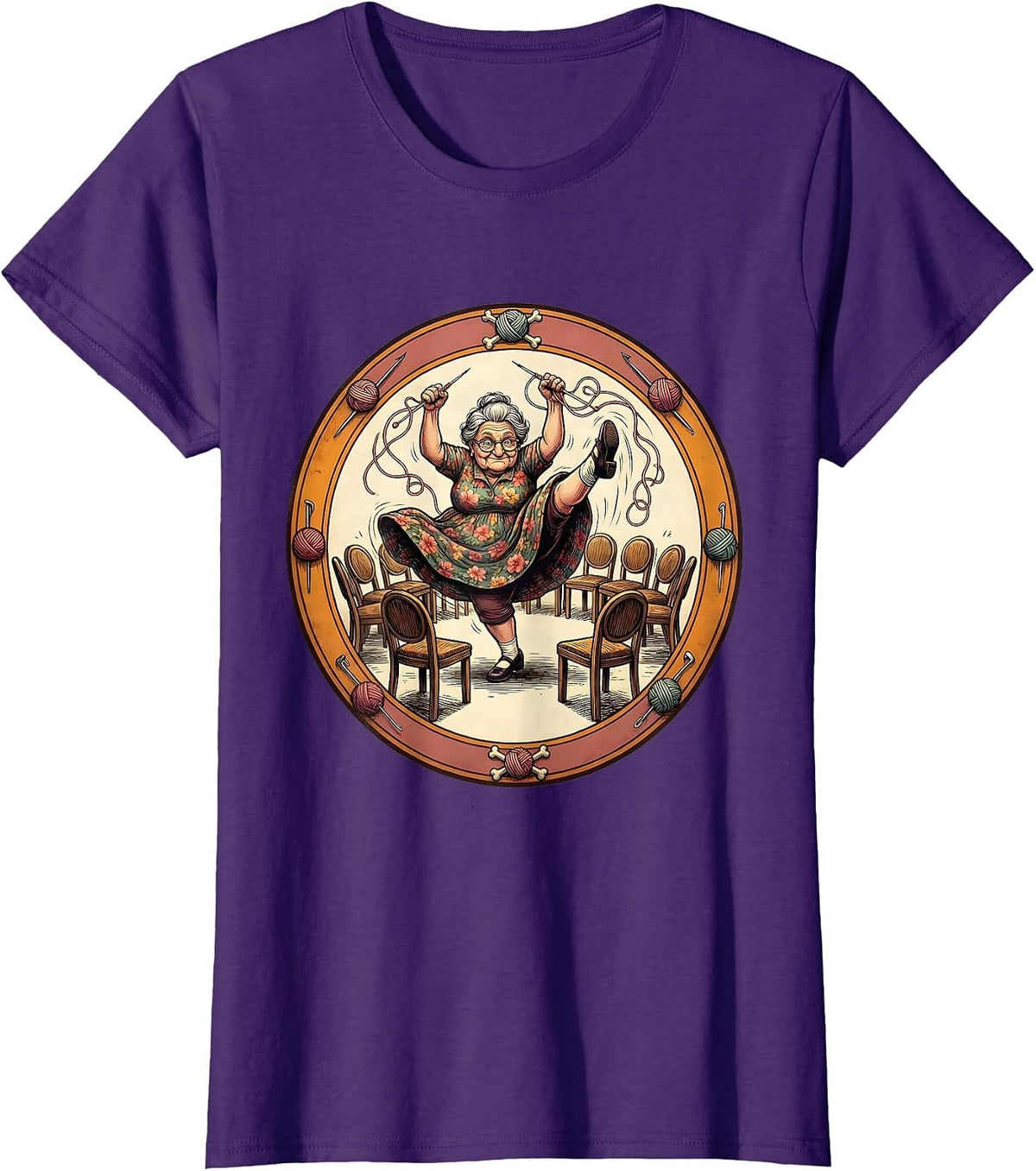 Women's Grandma Busts Moves at Knitting Circle T-Shirt - Purple