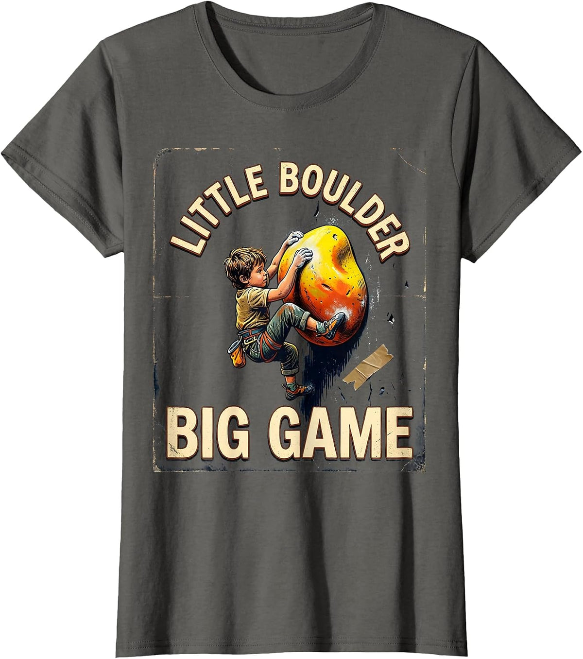 Women's Little Boulder Big Game Vintage Rock Climbing Bouldering T-Shirt - Asphalt Grey