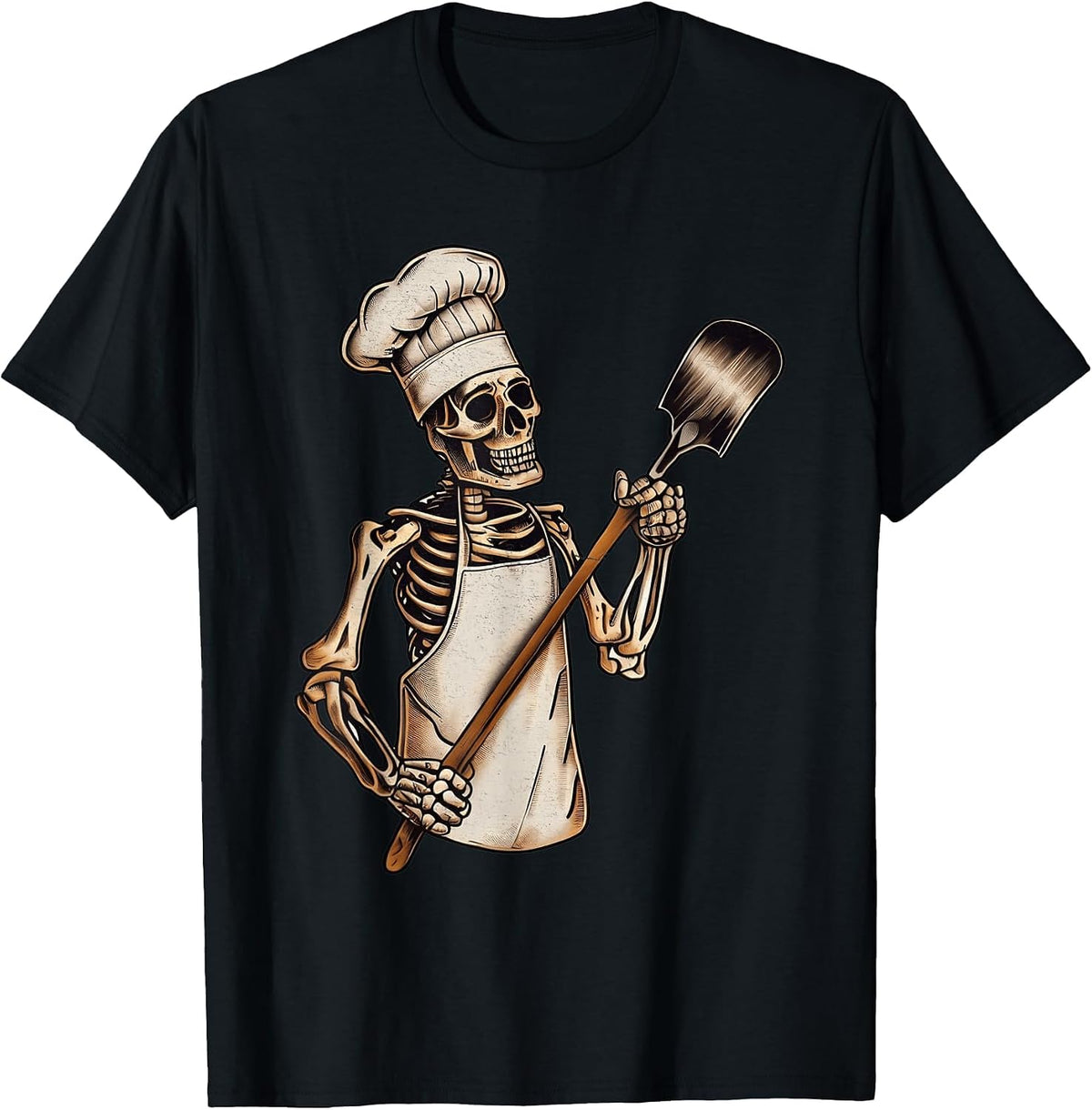Skeleton Chef Cook Spooky Horror Halloween Costume Party T-Shirt - Black