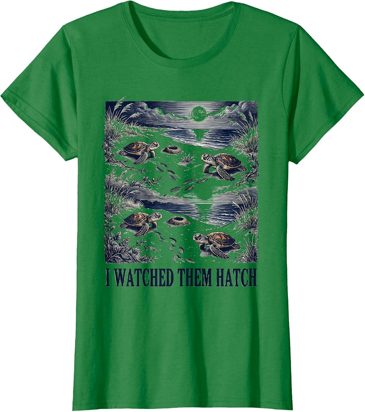 Women's I Watched Them Hatch Funny Sea Turtle Vacation Souvenir T-Shirt - Kelly Green