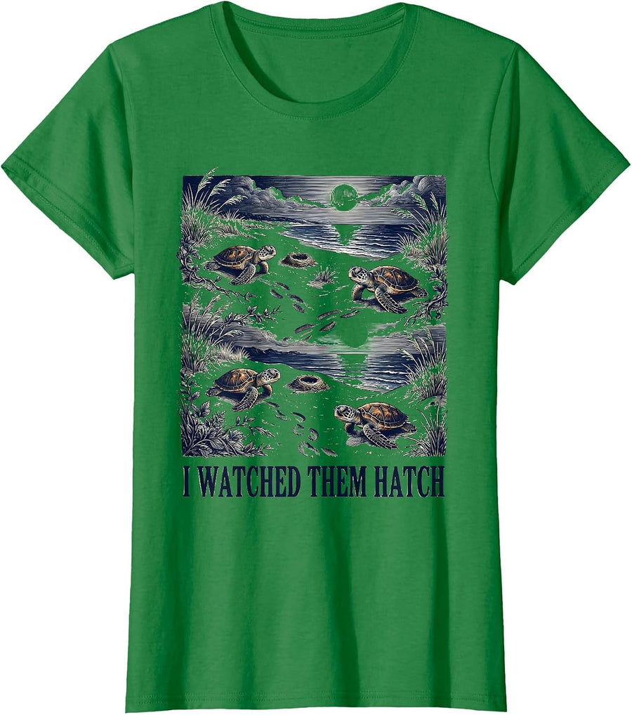 Women's I Watched Them Hatch Funny Sea Turtle Vacation Souvenir T-Shirt - Kelly Green