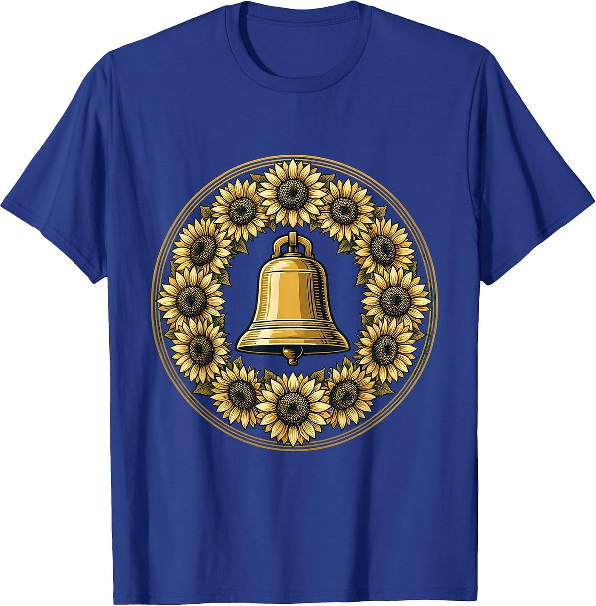 Elementary Teacher School Bell Sunflower Design T-Shirt - Royal Blue