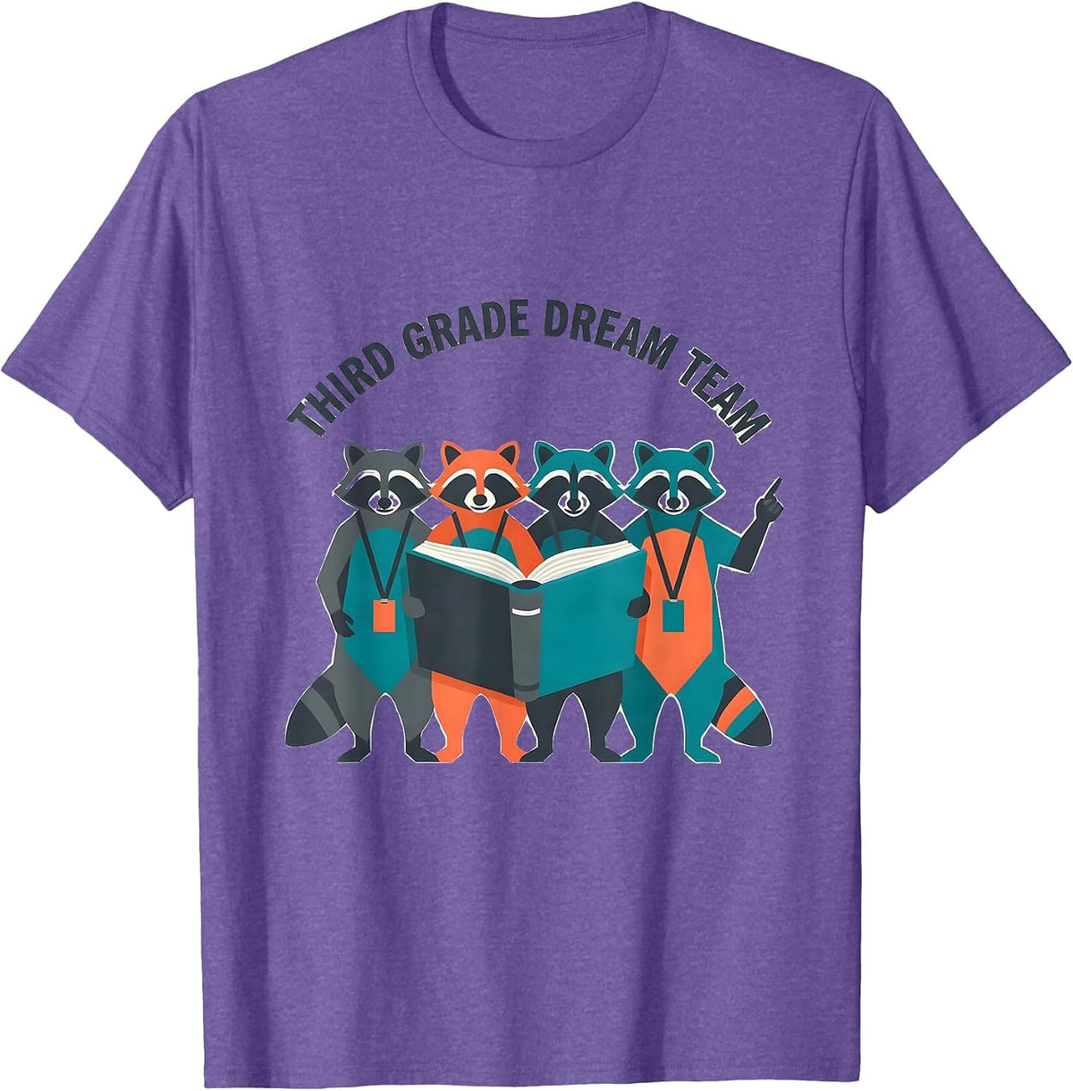 Men's Third Grade Dream Team Flat Vector Raccoon Teacher Back T-Shirt - Purple Heather