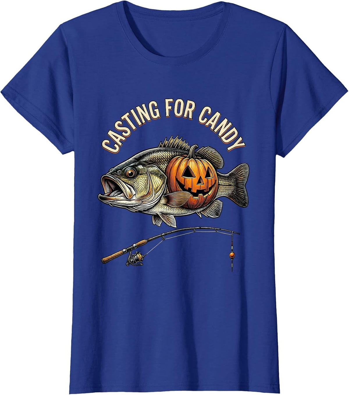 Women's Casting for Candy Funny Halloween Skeleton Fishing Bass T-Shirt - Royal Blue