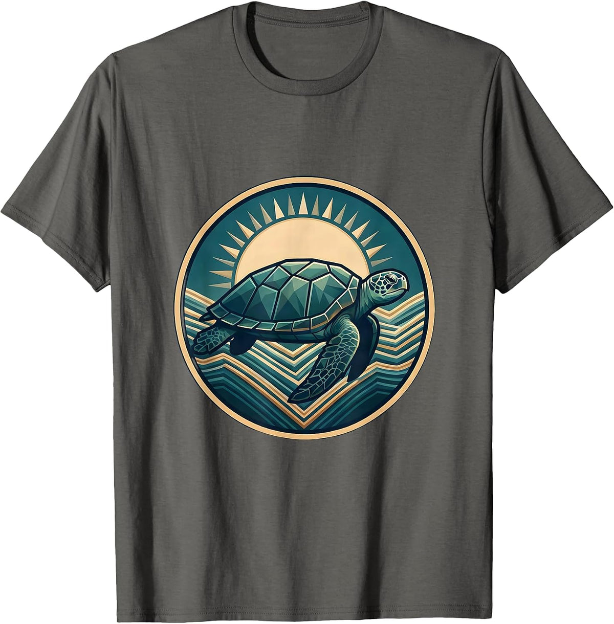 Men's Sea Turtle Sunlit Ocean Hawaiian Graphic Tee T-Shirt - Asphalt Grey