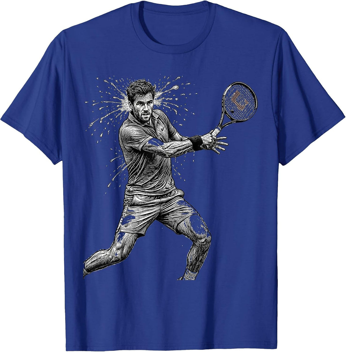 Aggressive Forehand Tennis Sweat Flying Graphic T-Shirt - Royal Blue