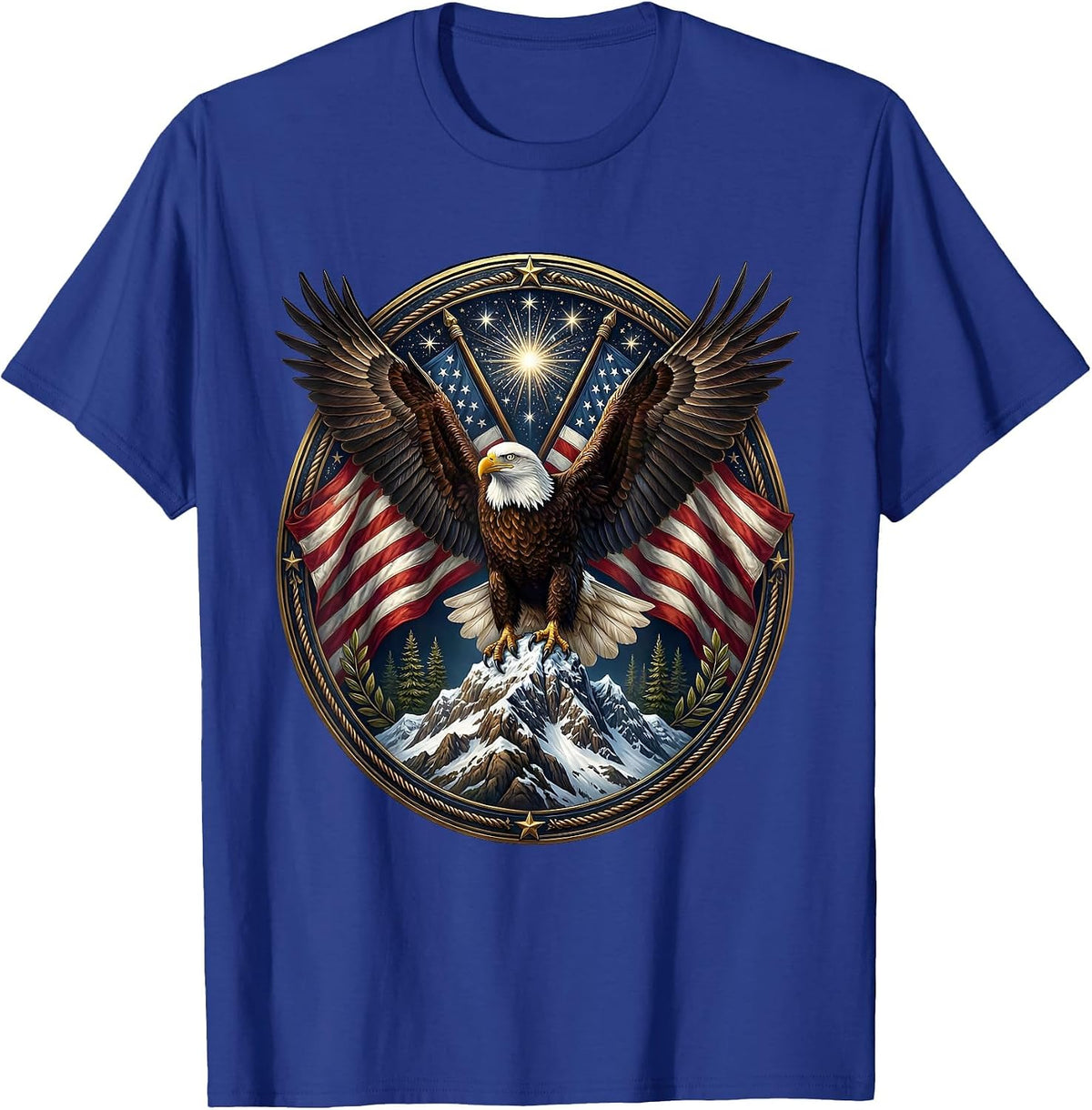 Bald Eagle Mountain Peak American Pride Graphic T-Shirt - Royal Blue