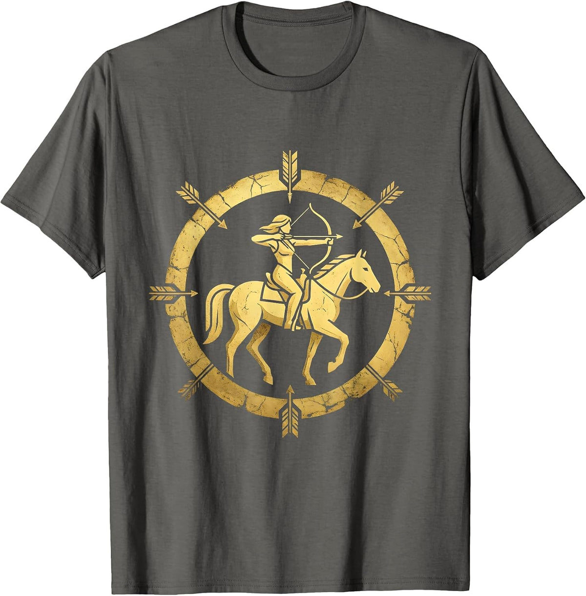 Cowgirl Archer on Horseback Graphic Tee T-Shirt - Asphalt Grey