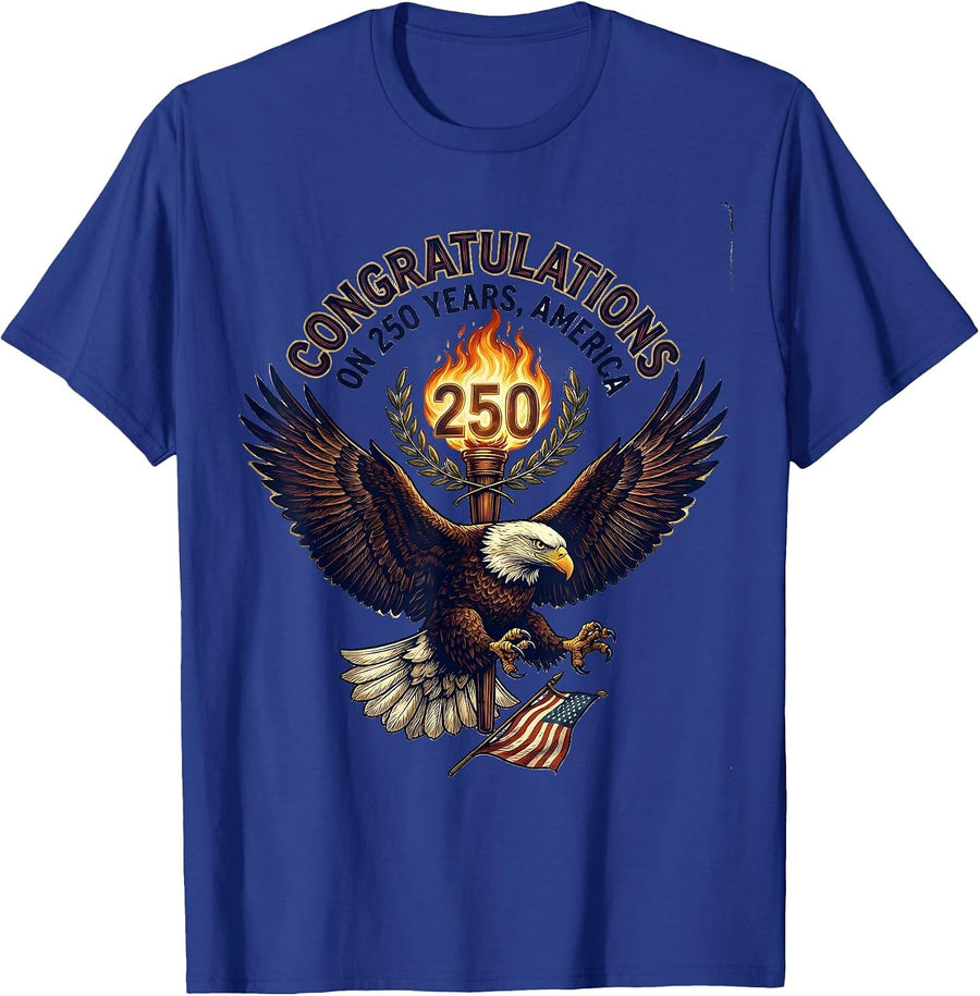 Congratulations on 250 Years, America Patriotic Eagle 250th T-Shirt - Royal Blue