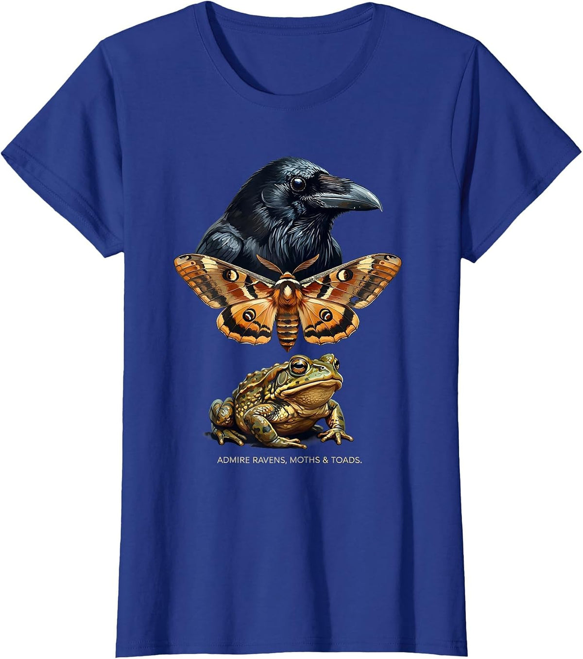 Women's Admire Ravens, Moths & Toads Whimsical Misunderstood T-Shirt - Royal Blue