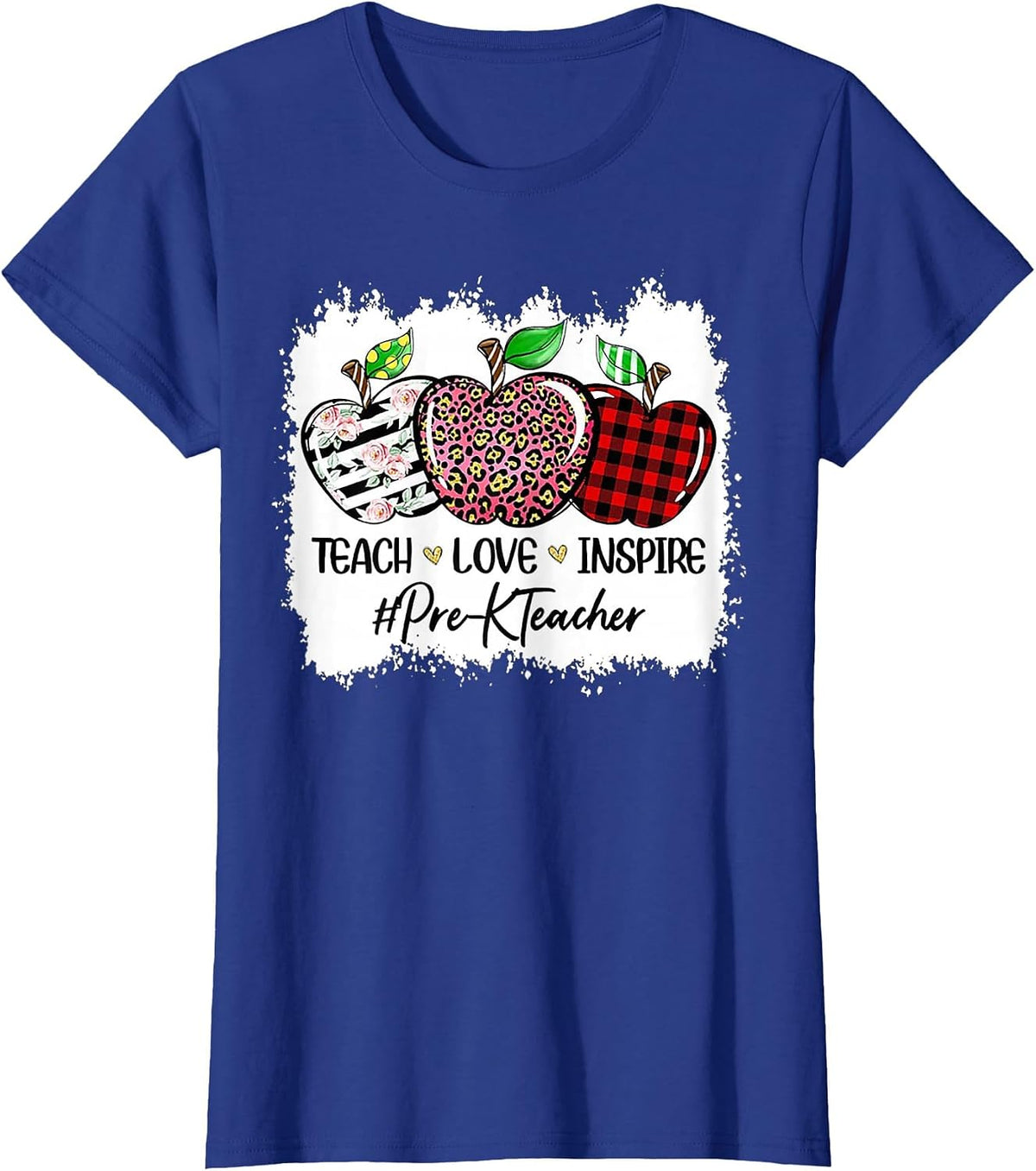 Teach Love Inspire Pre-k Teacher Apple Leopard Red Plain T-Shirt - Royal Blue