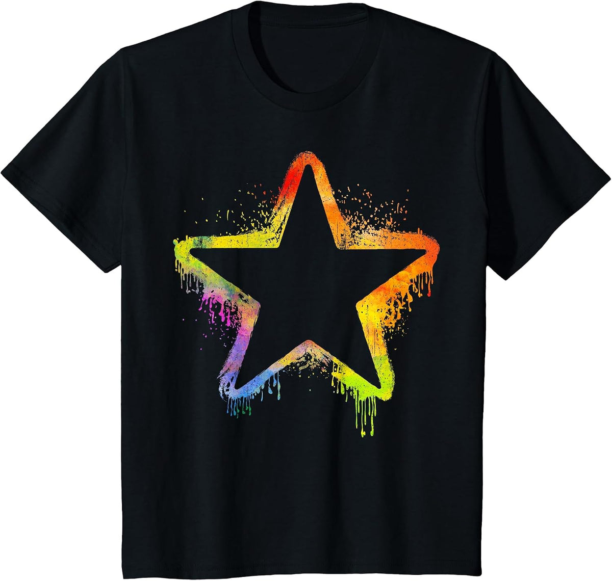 Colourful Star Graphic Design Paint Splash Art T-Shirt - Black