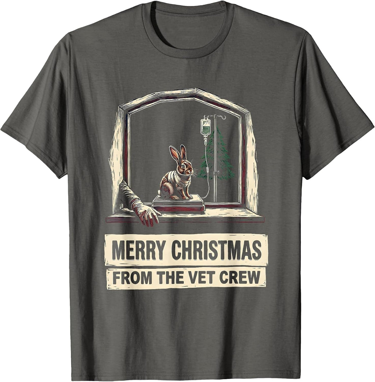 Merry Christmas From The Vet Crew Funny Vet Tech Crew T-Shirt - Asphalt Grey