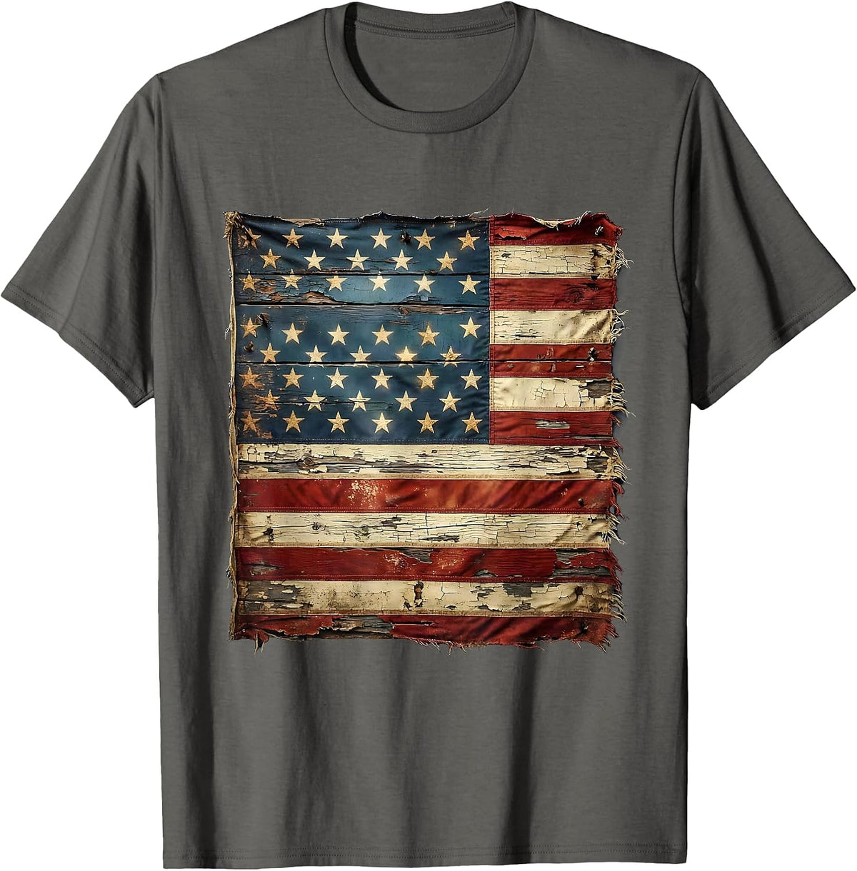 Men's American Flag Bald Eagle Arm Wrestling Graphic T-Shirt - Asphalt Grey