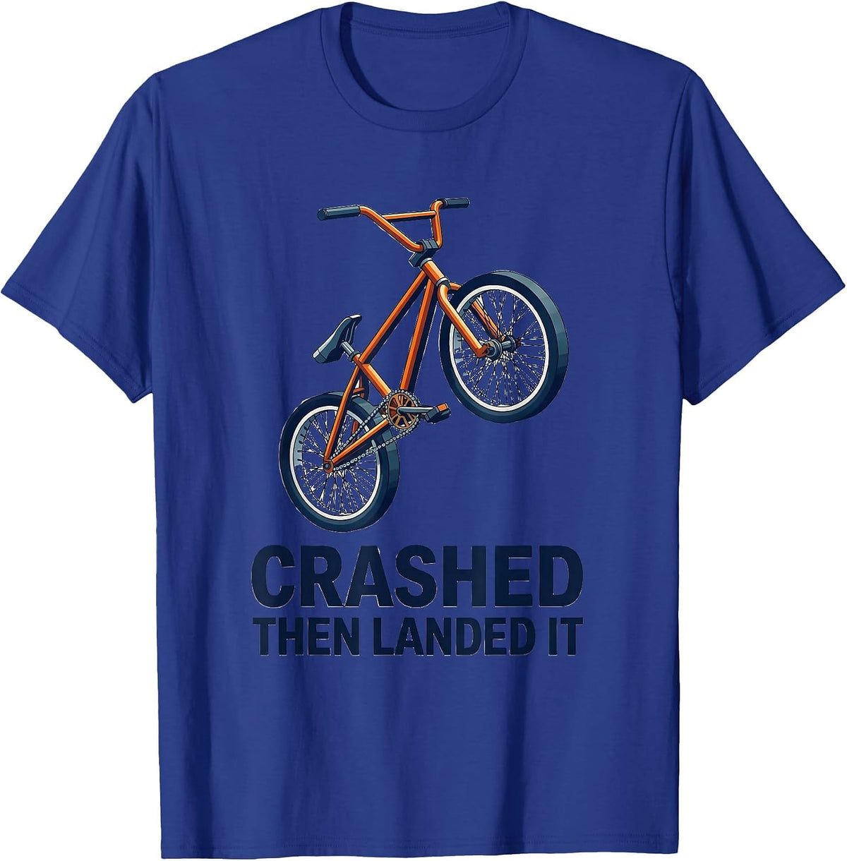 Crashed Then Landed It Isometric BMX Bike Stunt Humor T-Shirt - Royal Blue