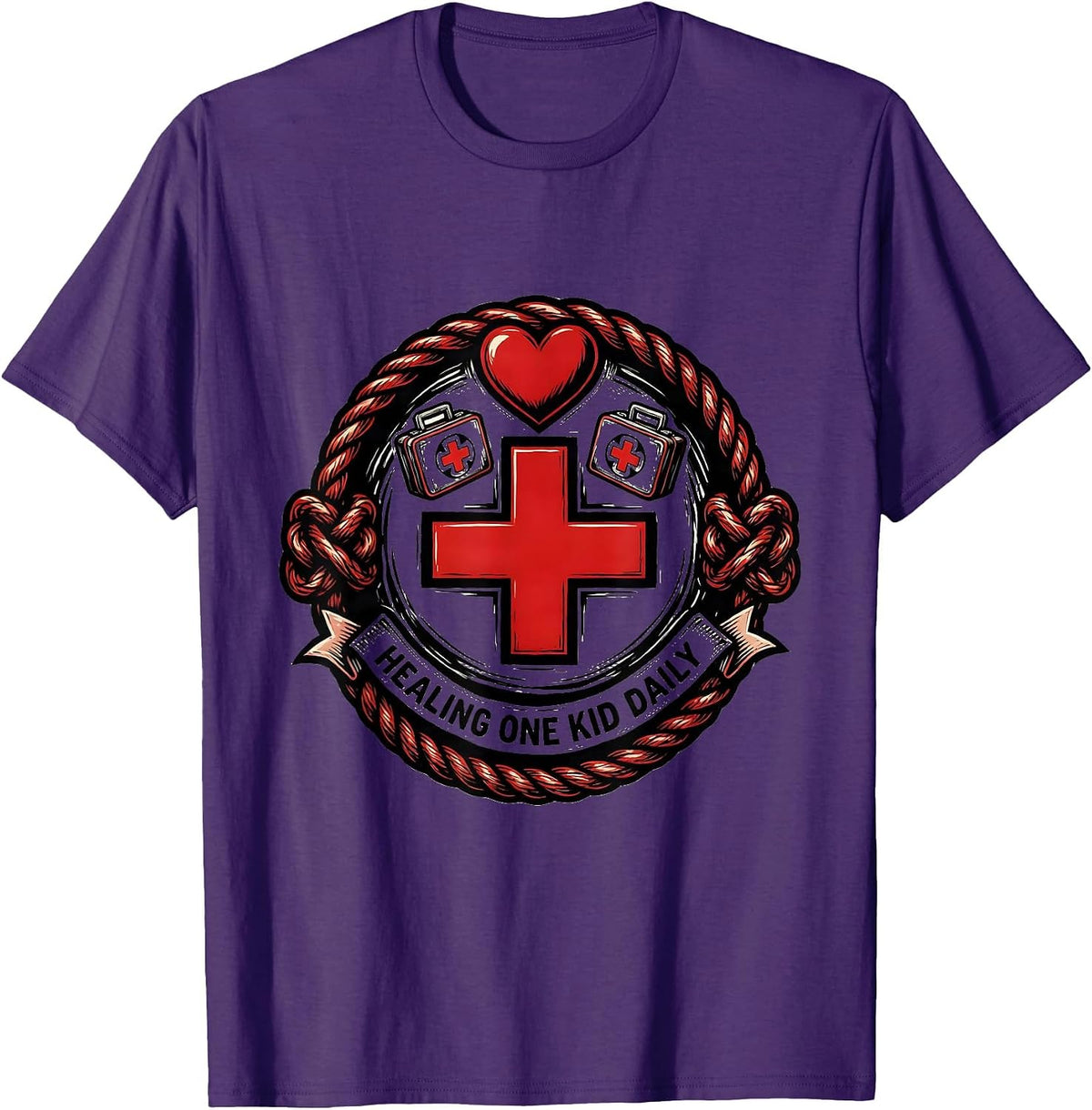 Men's Healing One Kid Daily School Nurse Design T-Shirt - Purple