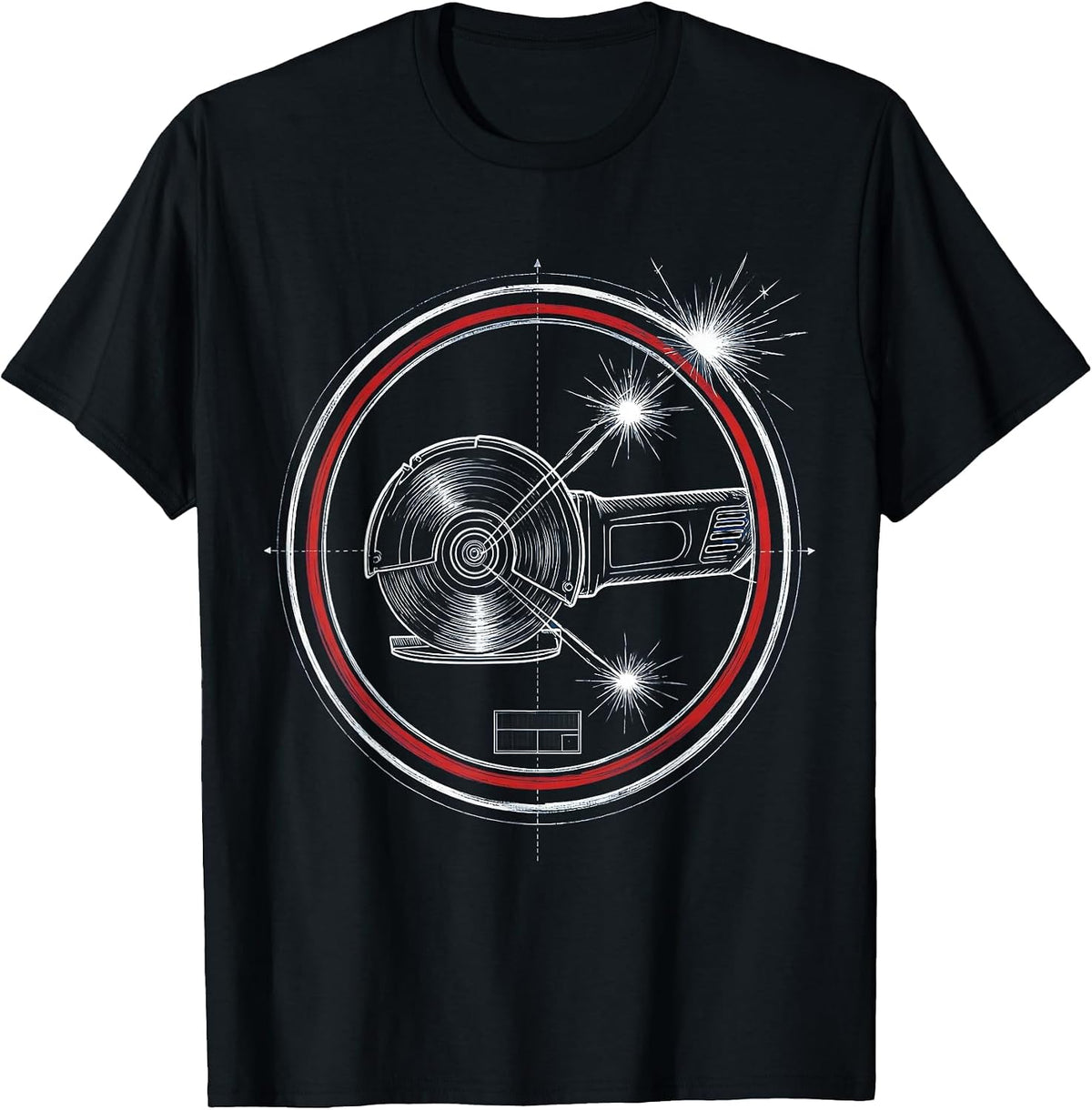 Men's Grinding Wheel Sparks Flying Illustration T-Shirt - Black