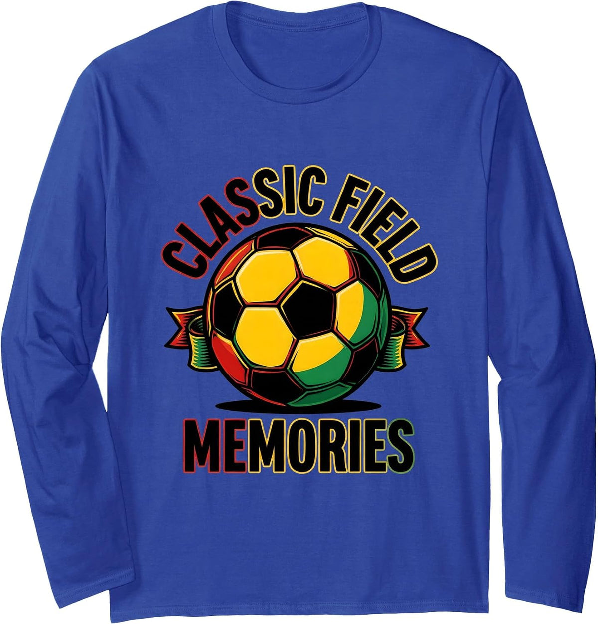 Vintage Soccer Ball Classic Field Memories Design Long Sleeve T-Shirt - Adult Unisex Royal Blue