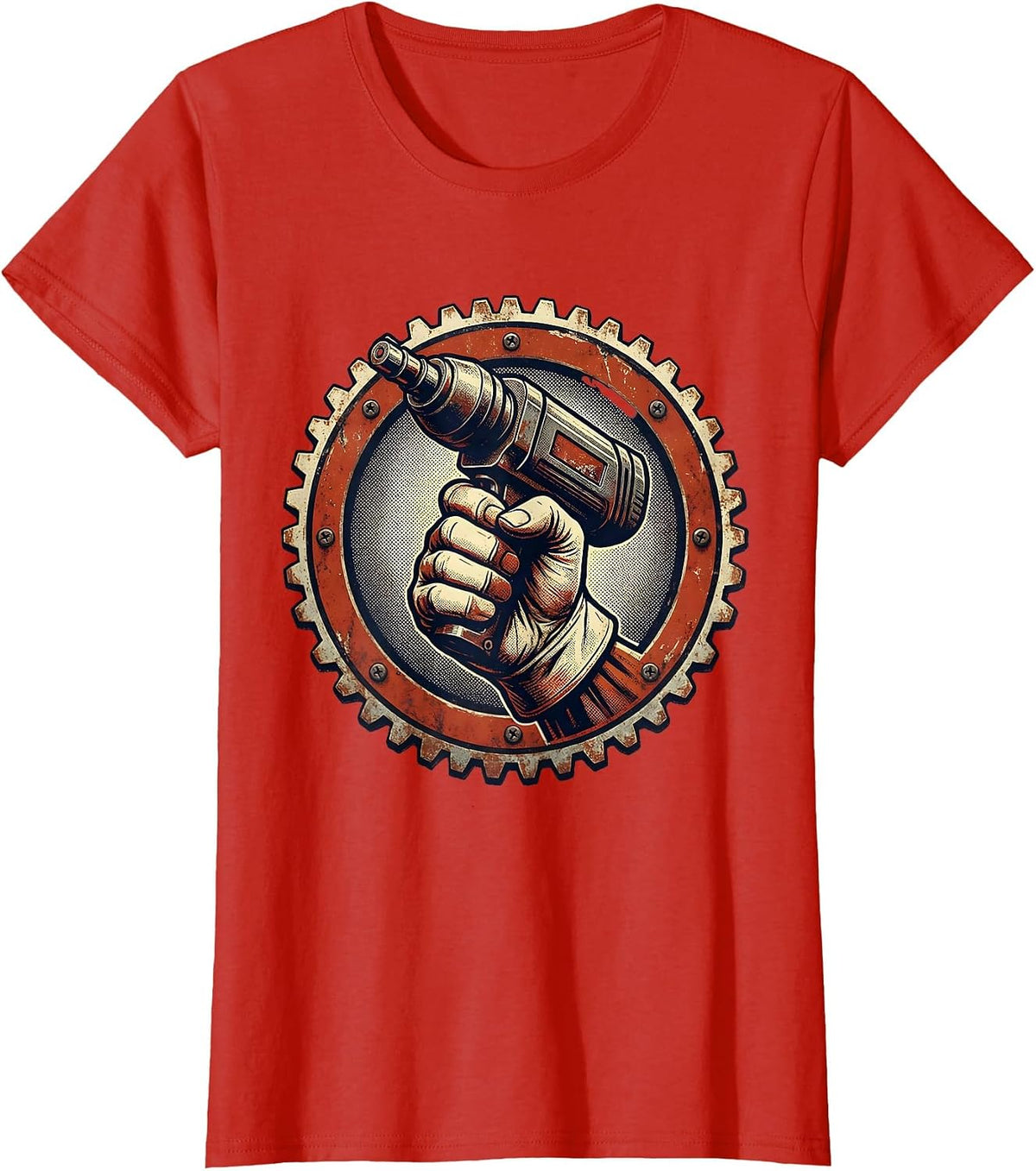 Rosie the Riveter Riveting Gun Illustration T-Shirt - Red