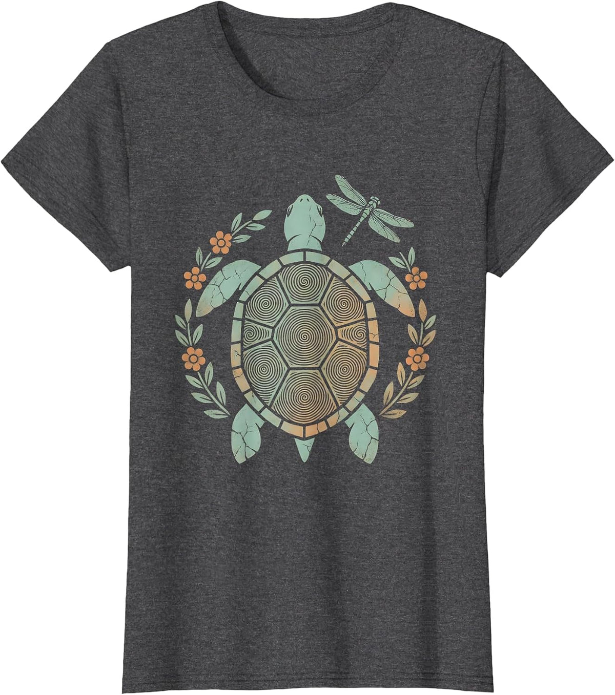 Women's Sea Turtle Tie Dye Spiral Shell Graphic T-Shirt - Dark Heather Grey