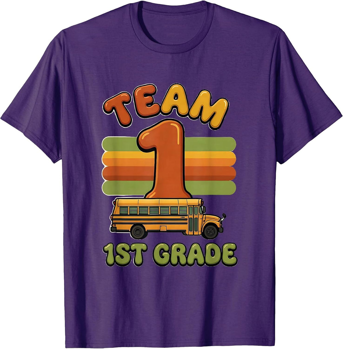 Team 1st Grade Retro 70s First Day Of School Kids Humor T-Shirt - Purple