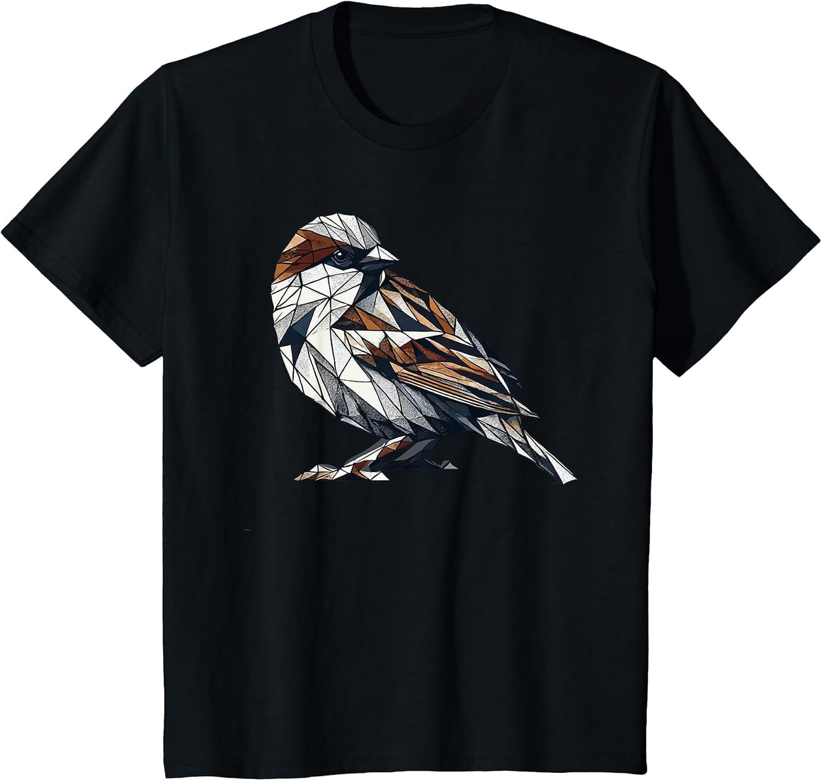 Geometric Art Sparrow Bird Birdwatching House Sparrow T-Shirt - Black