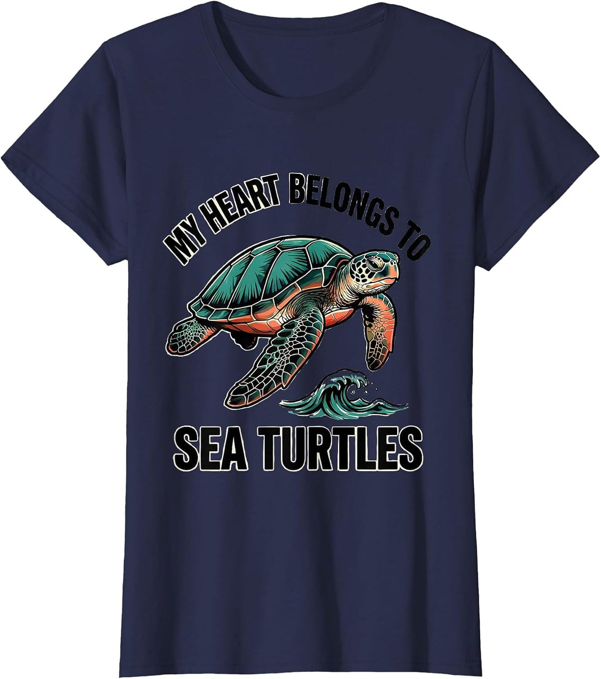 Women's My Heart Belongs To Sea Turtles Tattoo Ocean Animal Lover T-Shirt - Navy Blue