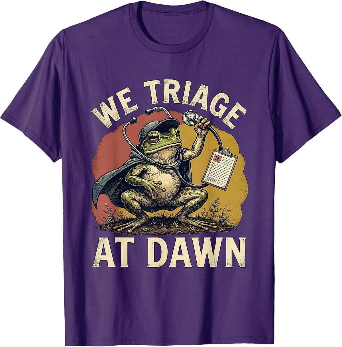 Men's We Triage At Dawn Funny Frog School Nurse Back to School T-Shirt - Purple