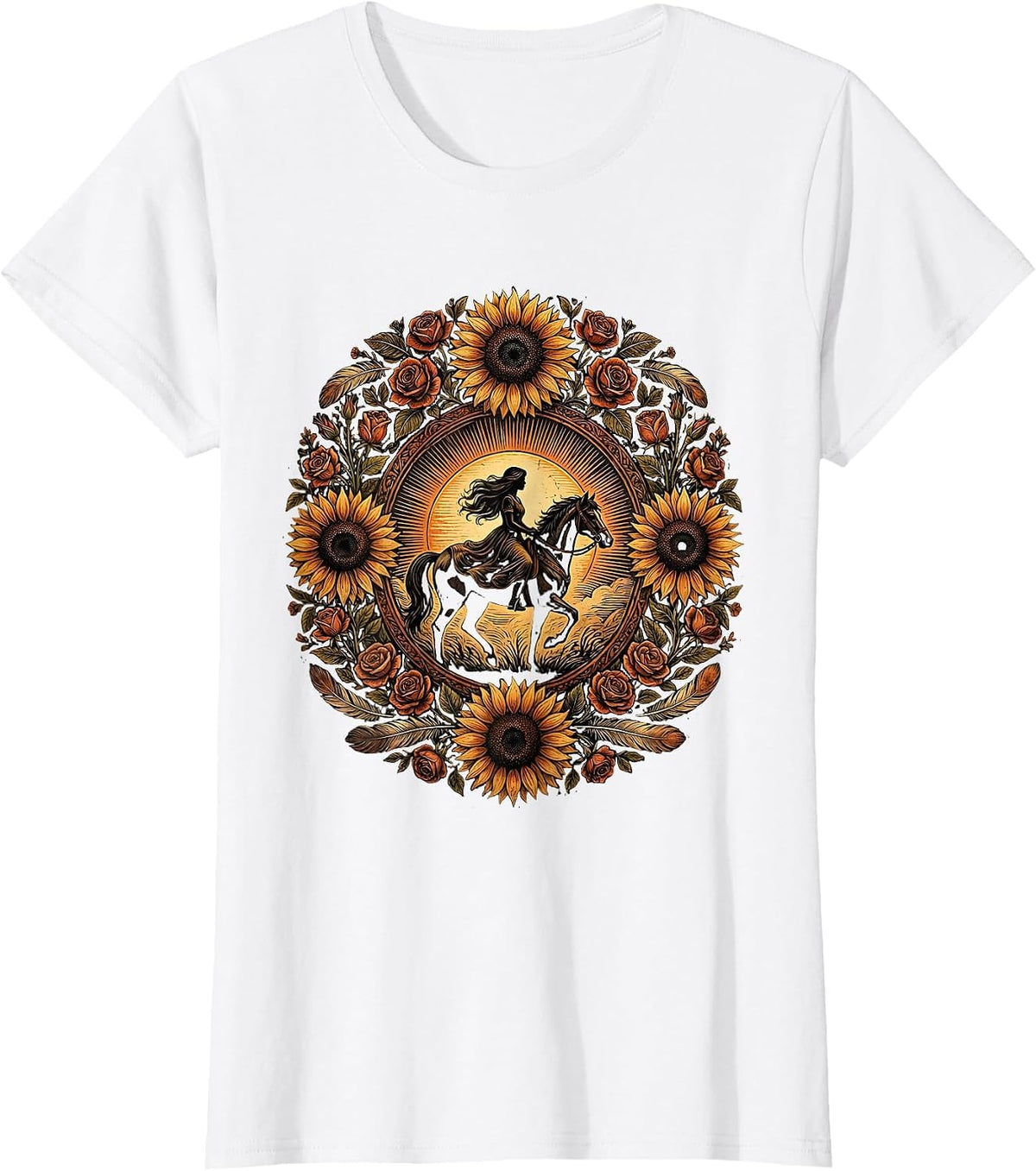 Horseback Rider Sunset Western Graphic Tee T-Shirt - White
