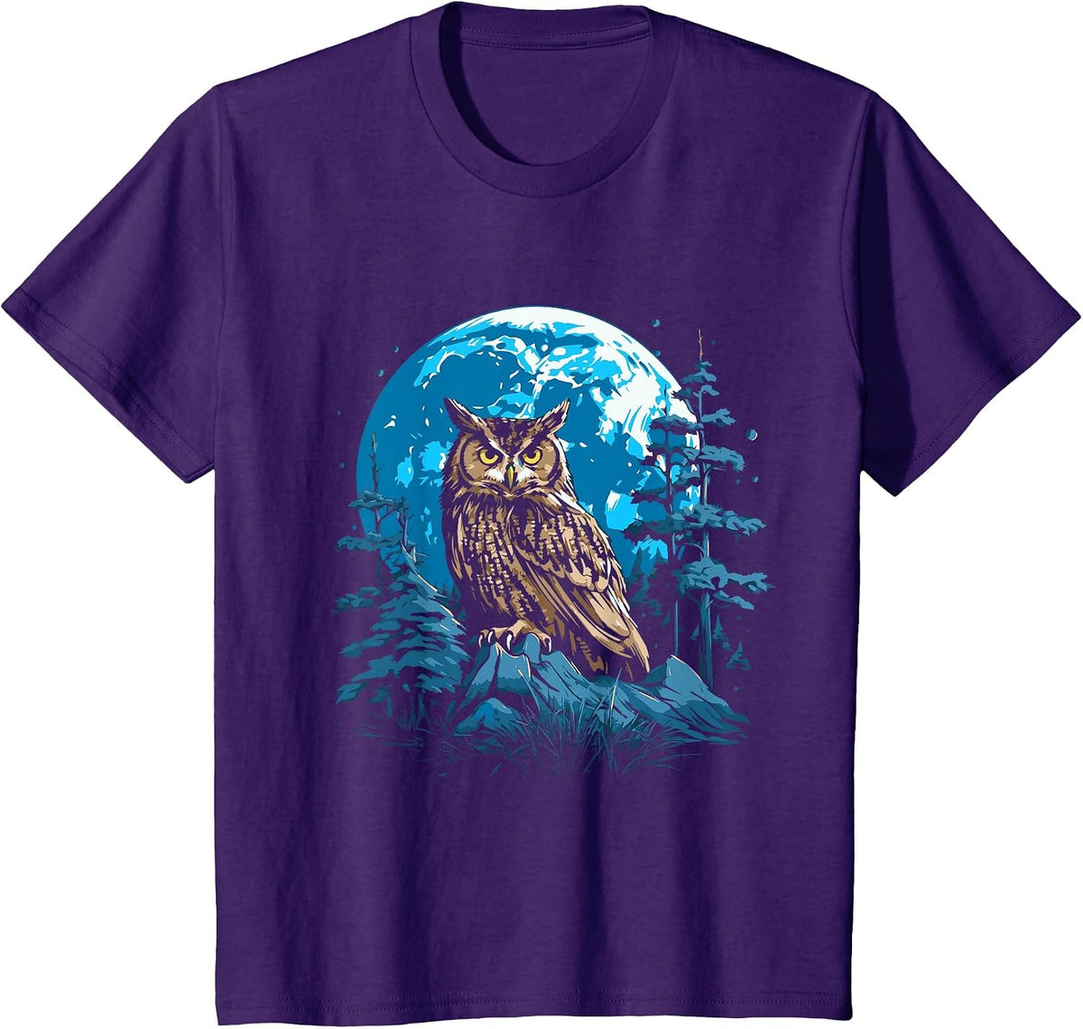 Great Horned Owl Night Time Nature Art Abstract Graphic T-Shirt - Purple