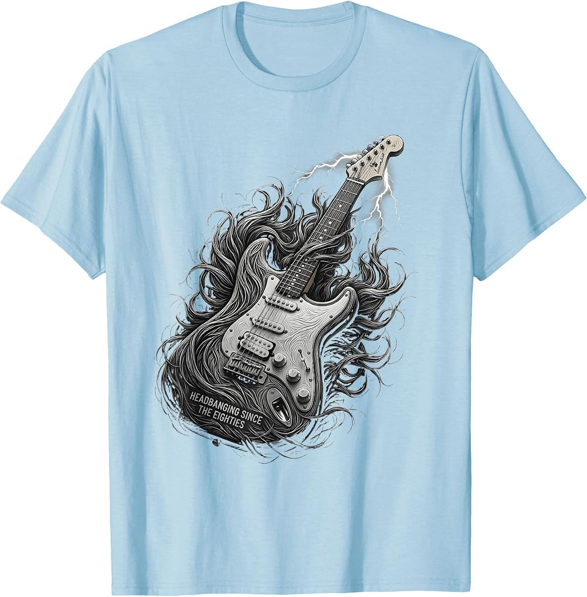 Men's Headbanging Since The Eighties 80s Rock Band Design T-Shirt - Baby Blue