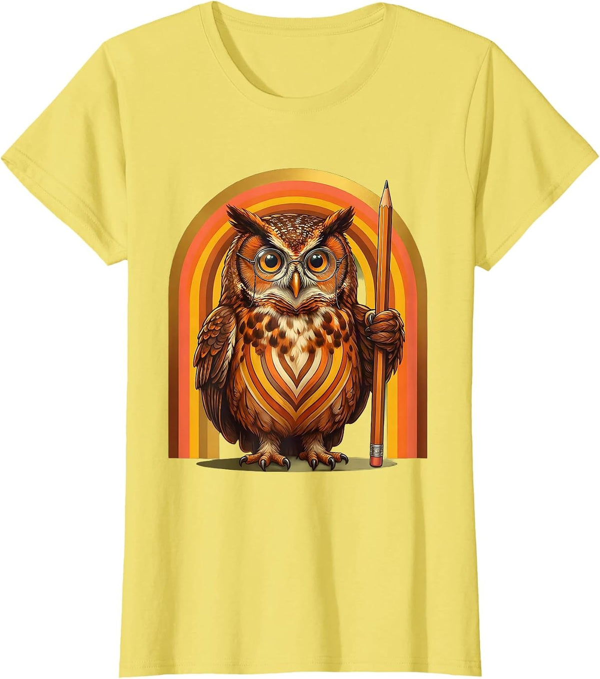 Owl Teacher Glasses Pencil Third Grade Gift T-Shirt - Lemon Yellow
