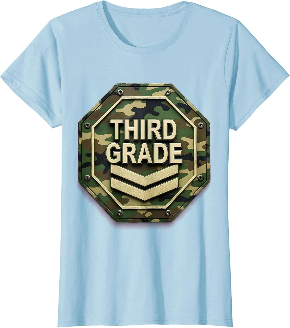 Third Grade Octagonal Camo Rank Plate Back To School Boy T-Shirt - Baby Blue
