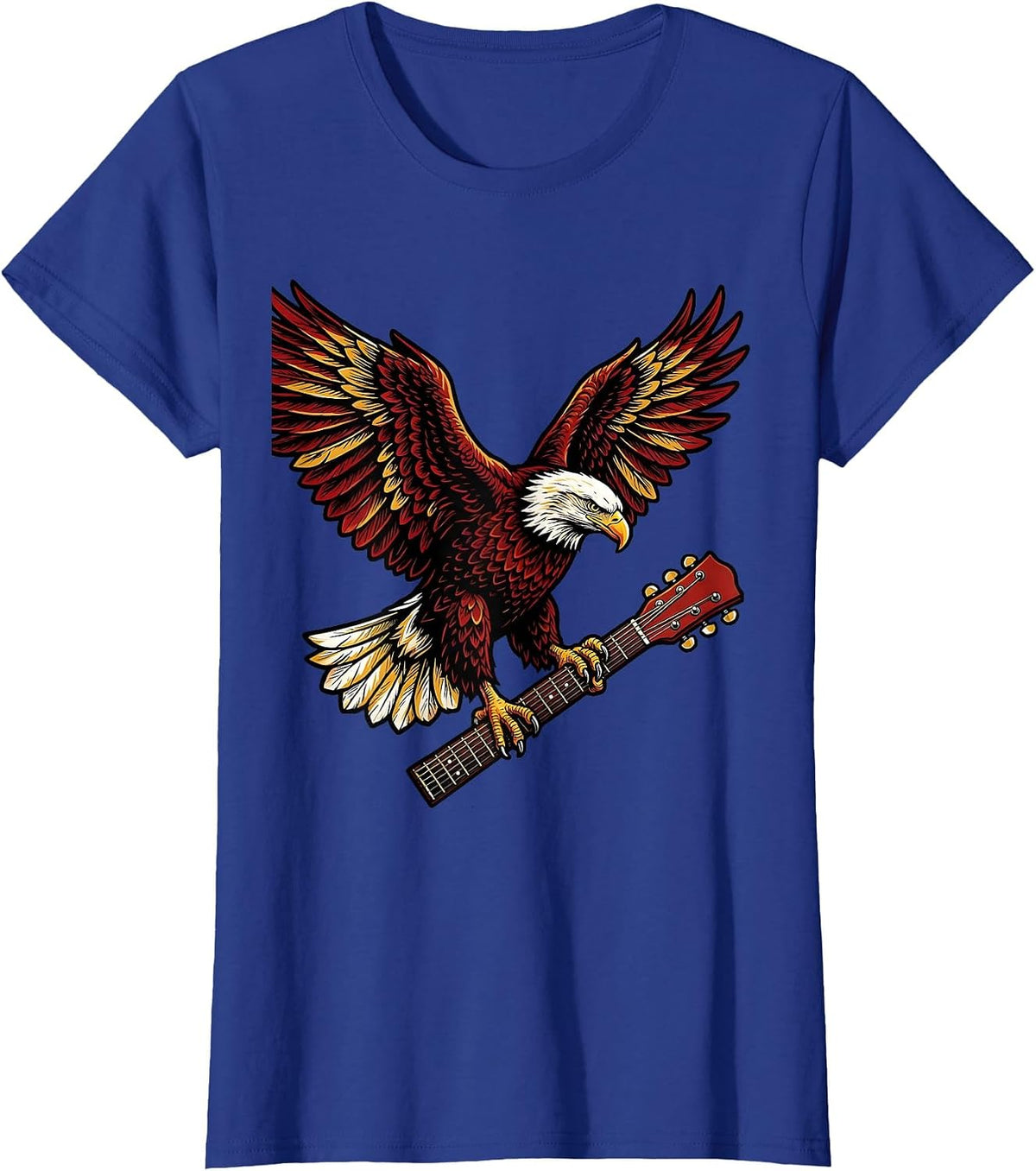 Women's Bald Eagle on Guitar Neck Country Music Design T-Shirt - Royal Blue