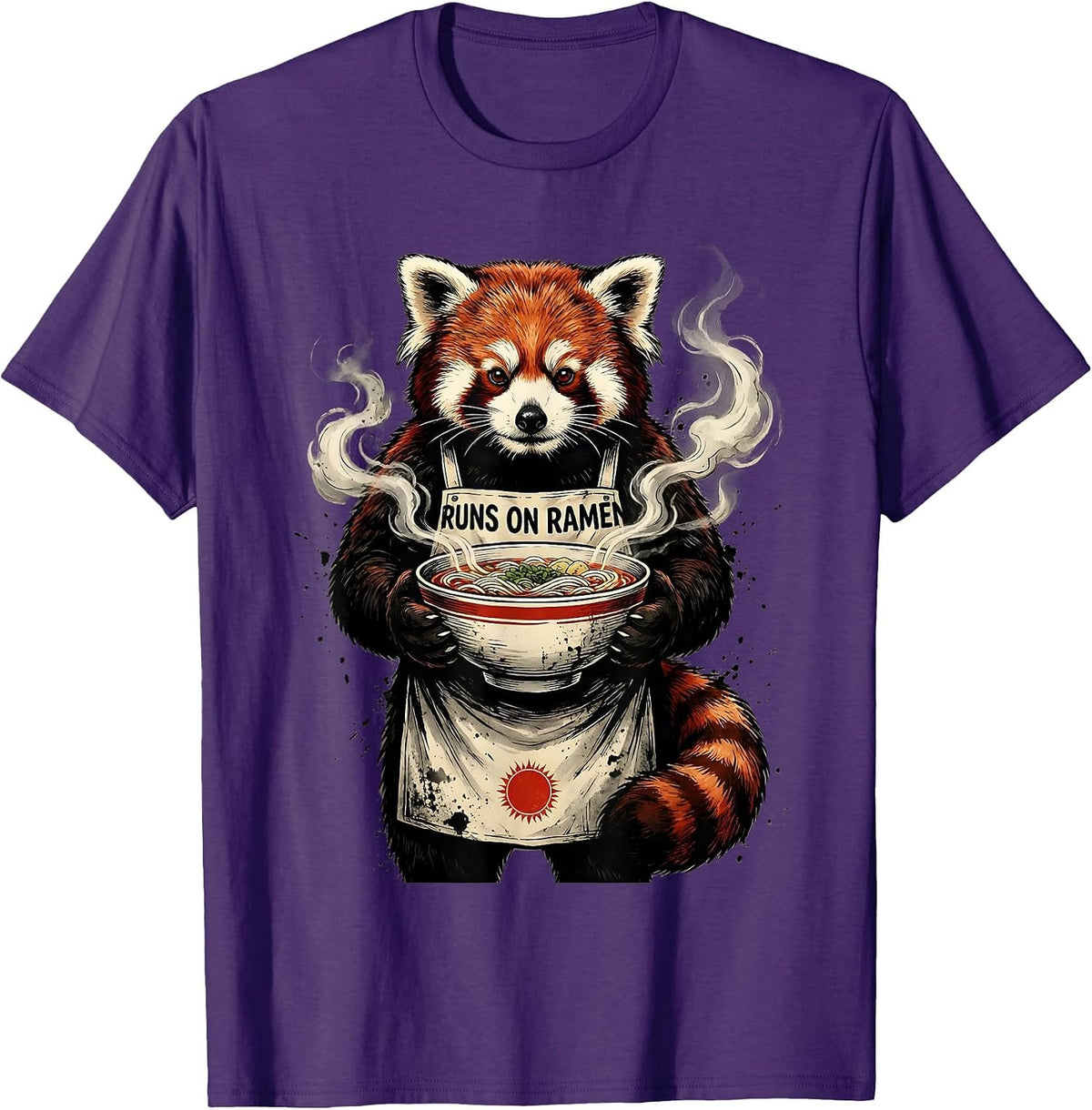 Men's Runs on Ramen Ink-Wash Red Panda Anime Animal Novelty Humor T-Shirt - Purple