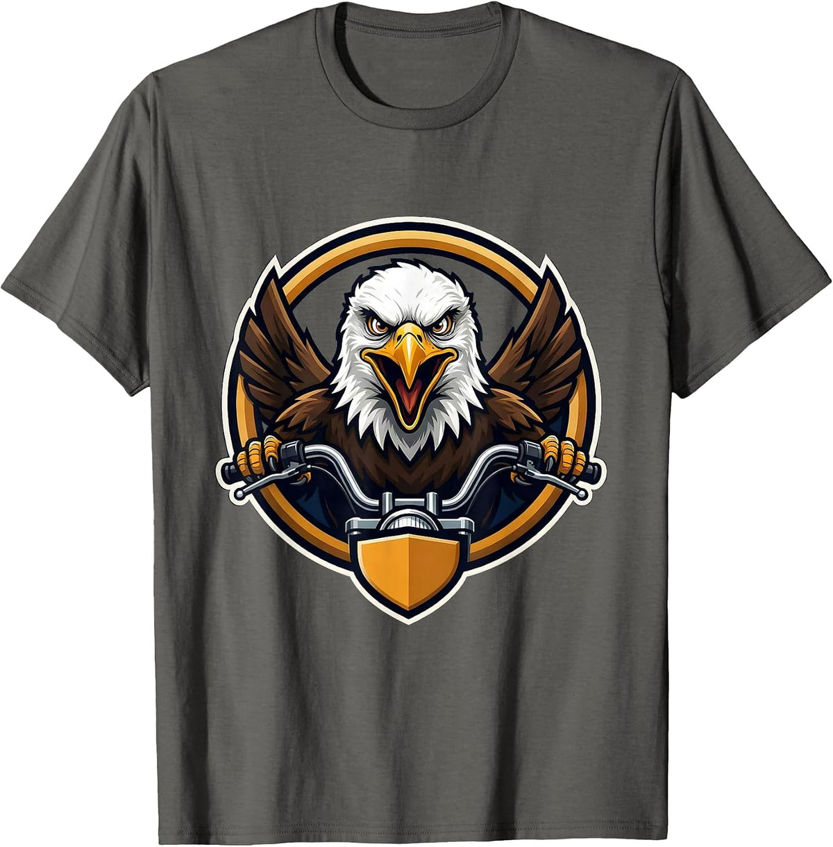 Bald Eagle Clutching Motorcycle Handlebars T-Shirt - Asphalt Grey