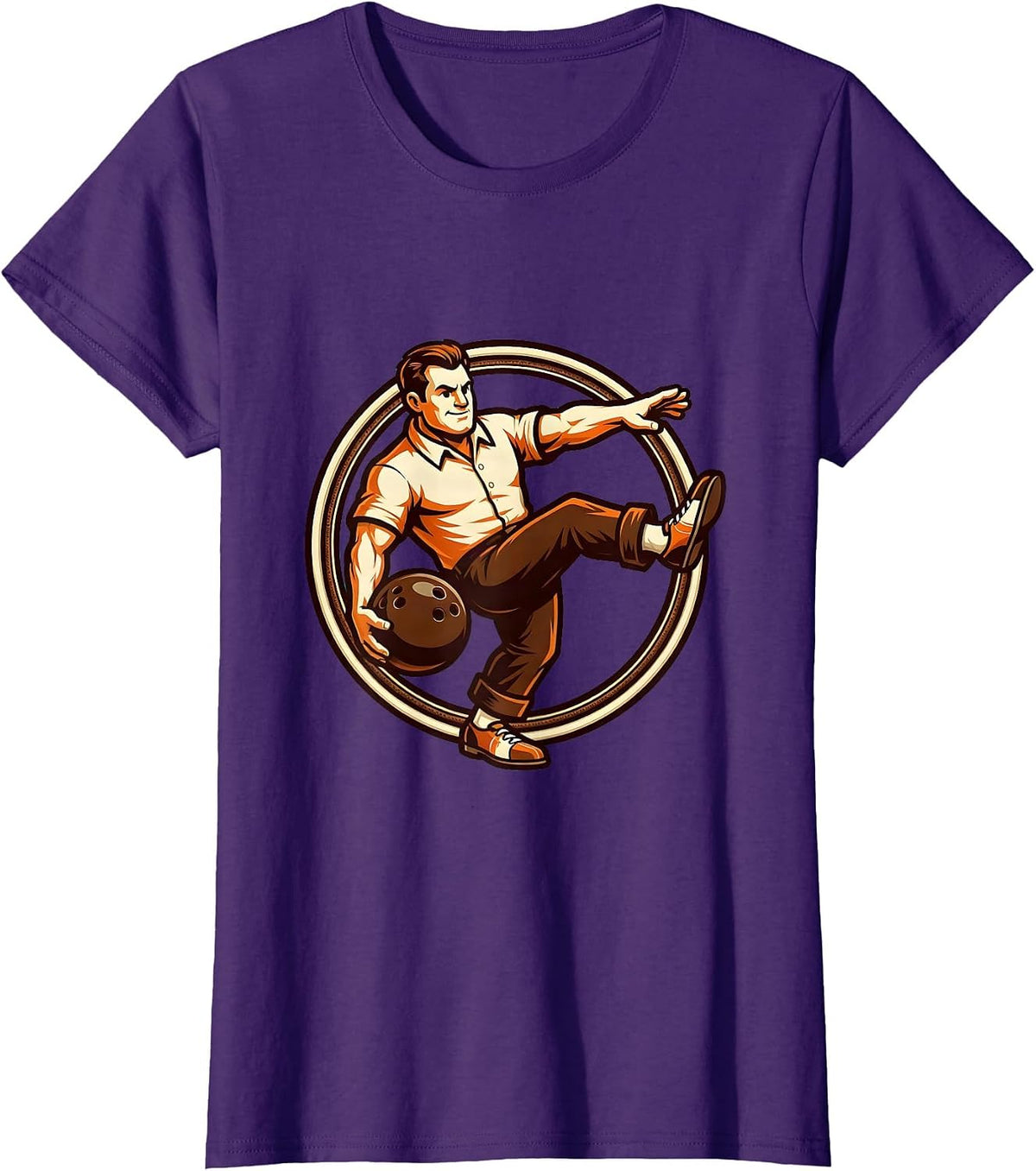 Women's Retro Bowler Vintage Style Bowling Graphic T-Shirt - Purple