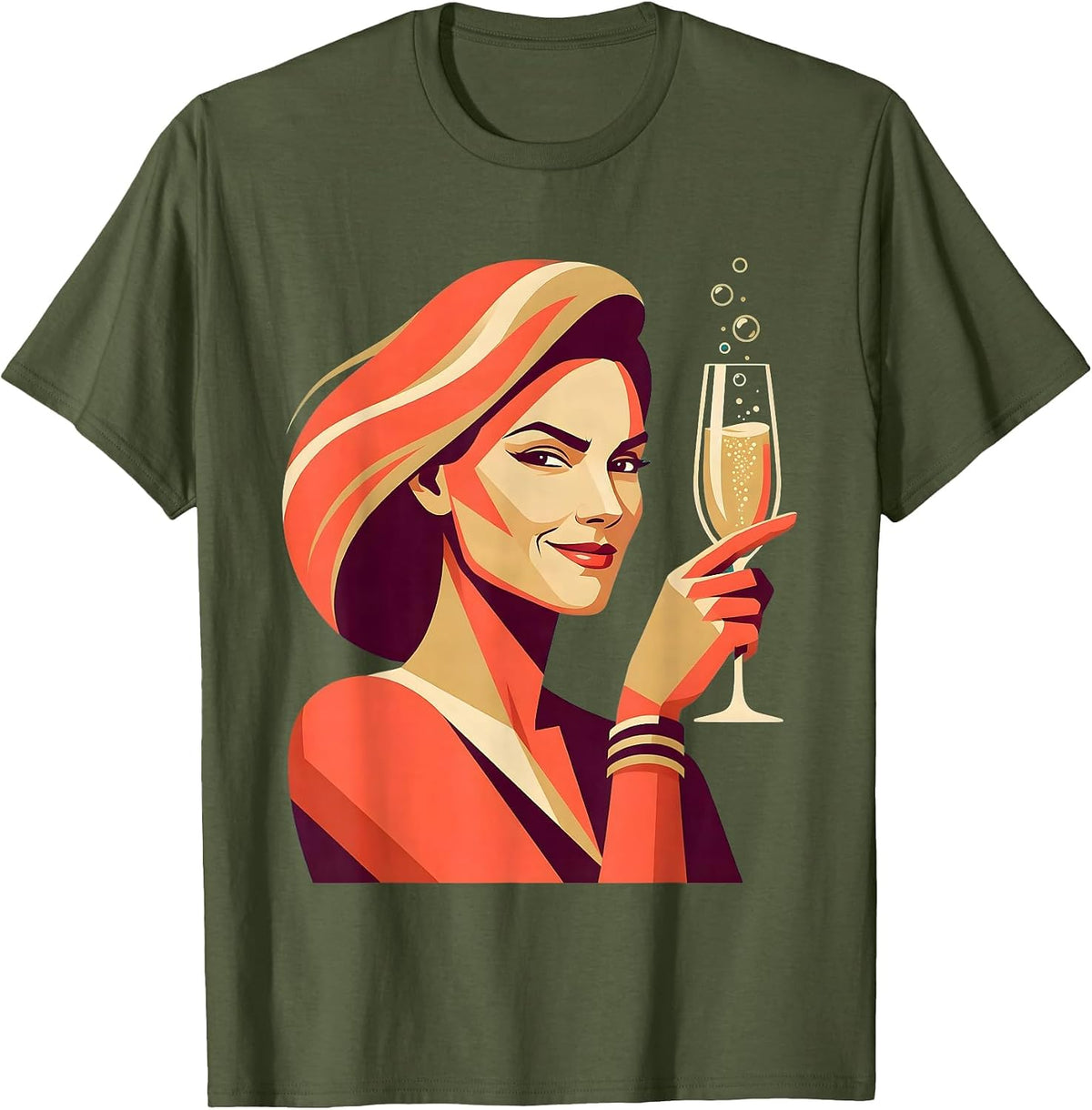 Sarcastic Solo Toast Champagne Celebration Art T-Shirt - Olive Green