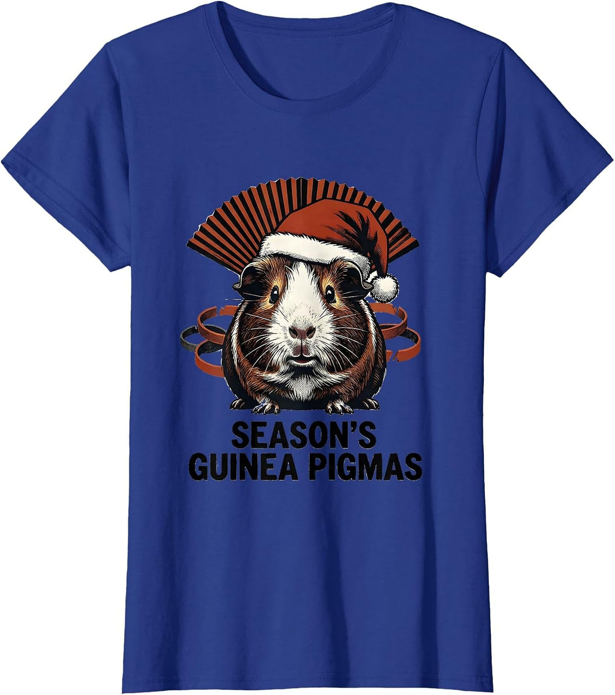 Women's Season's Guinea Pigmas Funny Santa Hat Pet Lover Christmas T-Shirt - Royal Blue