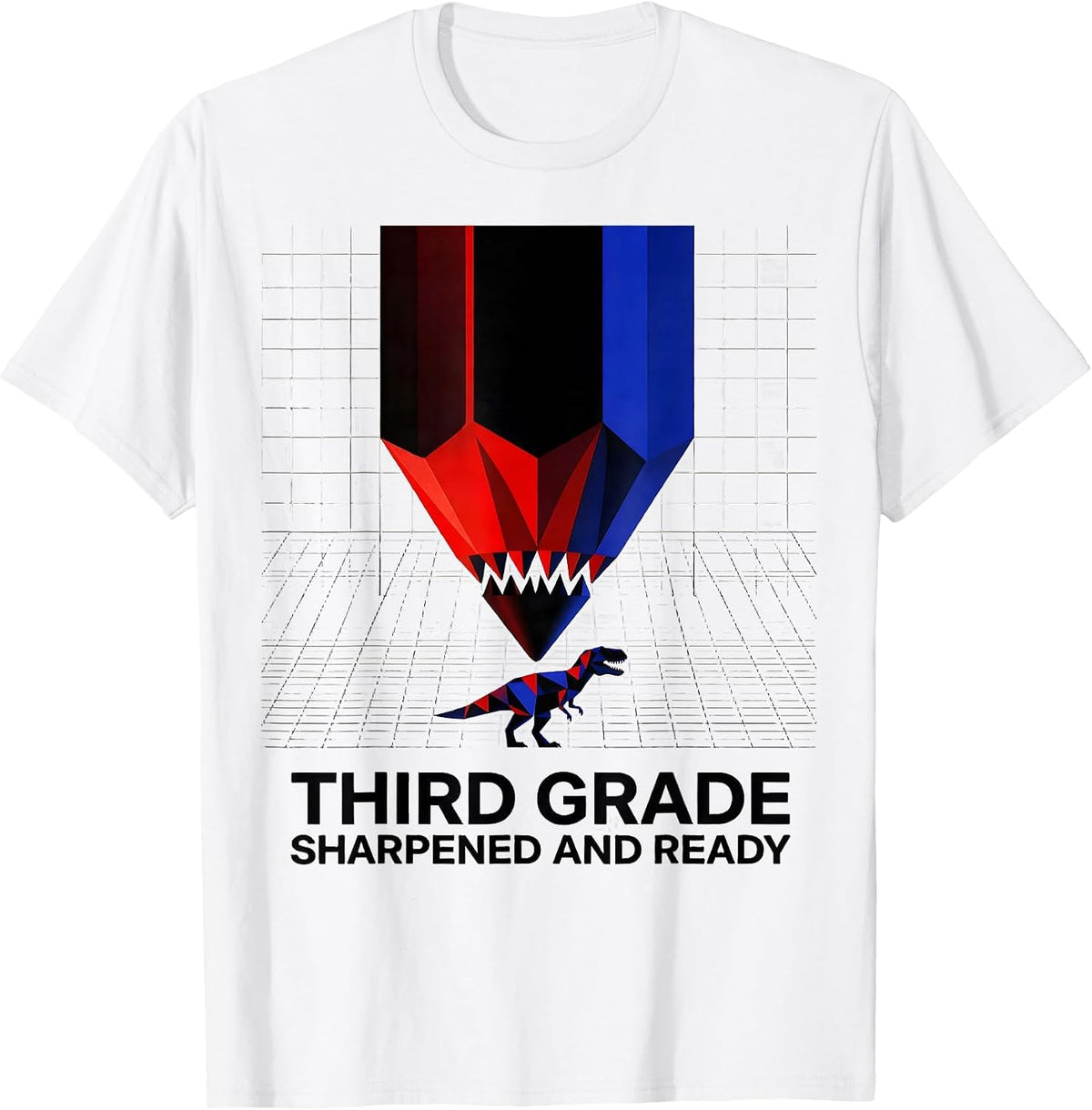 Men's Third Grade Sharpened And Ready Geometric Dinosaur Boy Back T-Shirt - White