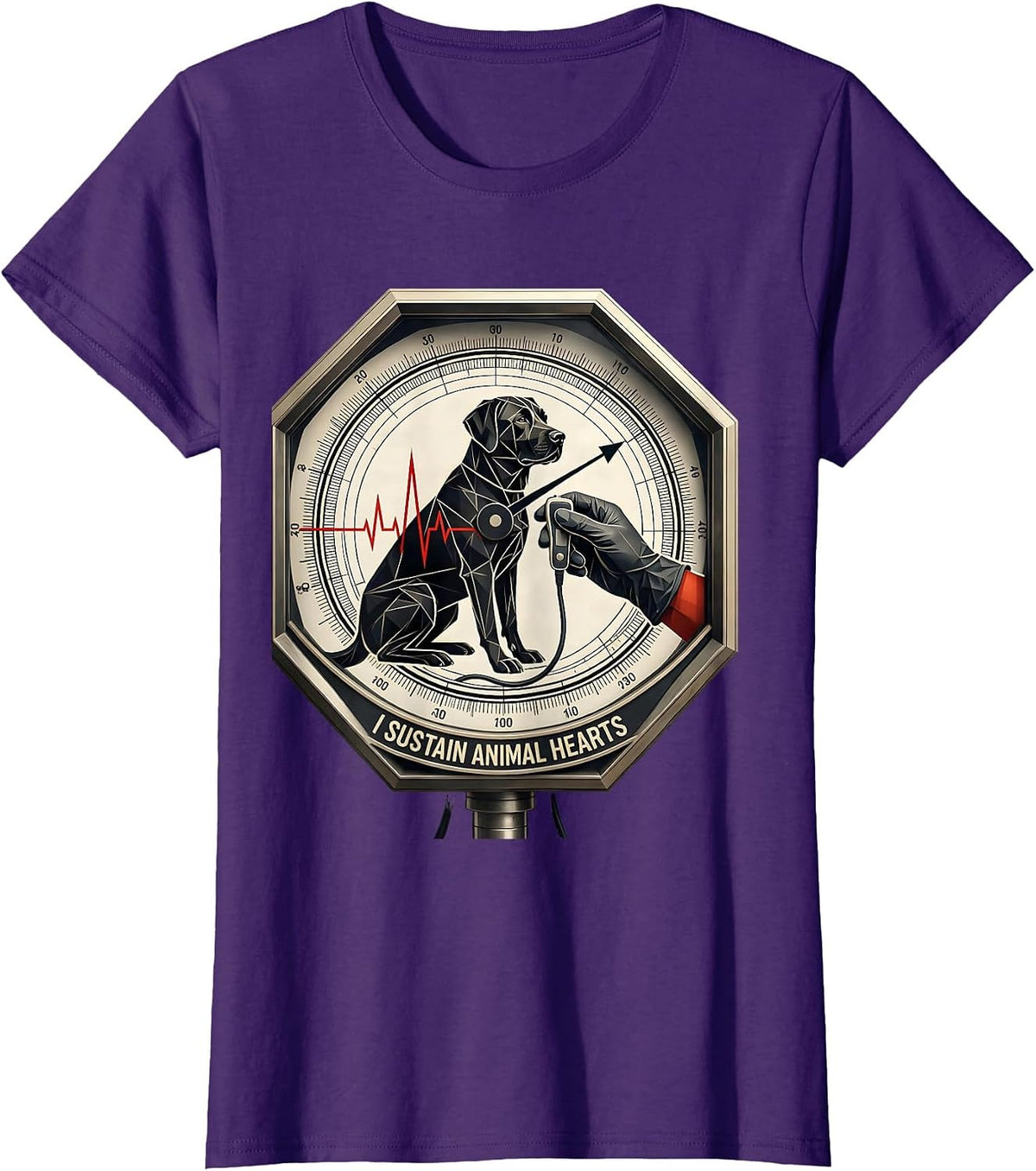 Women's I Sustain Animal Hearts Geometric Vet Tech Veterinary T-Shirt - Purple