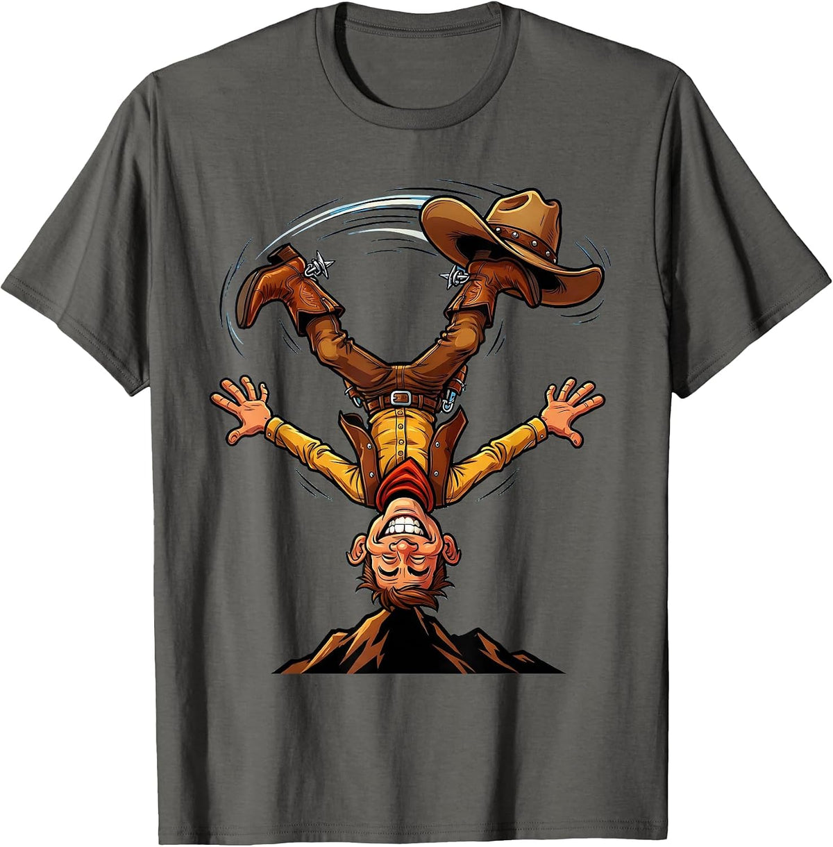 Men's Cowboy Hat Cartwheel Funny Gymnastics Western T-Shirt - Asphalt Grey