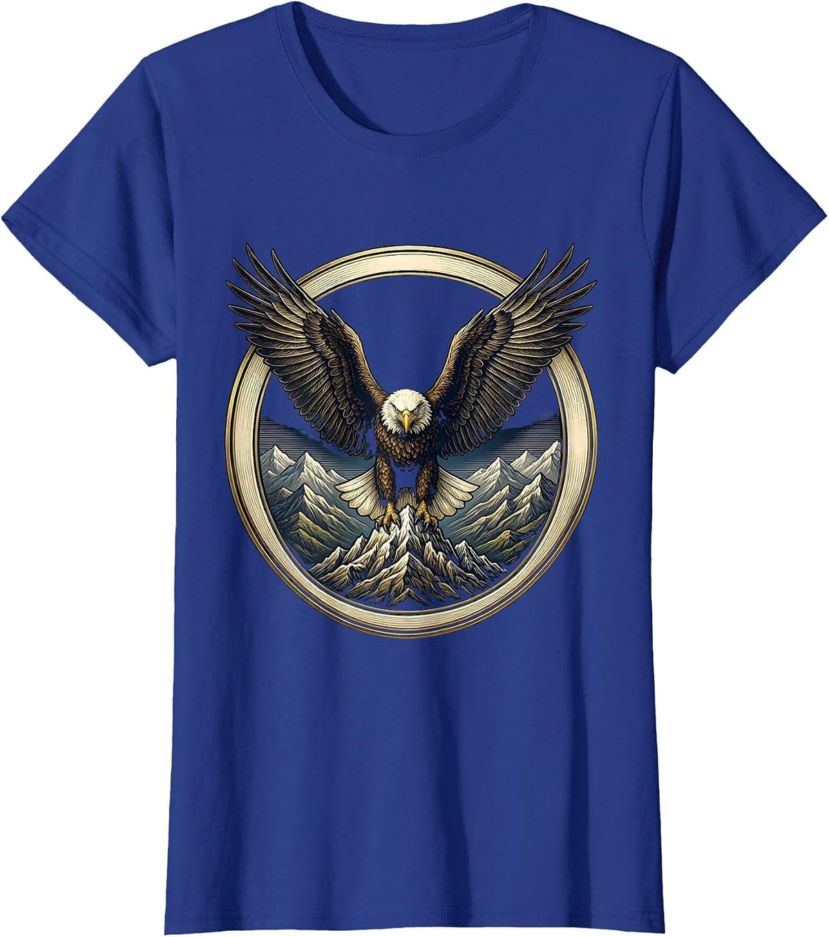 Women's True Patriot Bald Eagle Over Mountain Range T-Shirt - Royal Blue