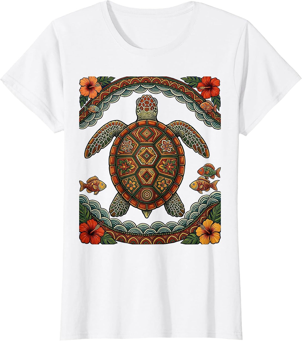 Sea Turtle Luau Wave Diving Graphic Tee T-Shirt - White