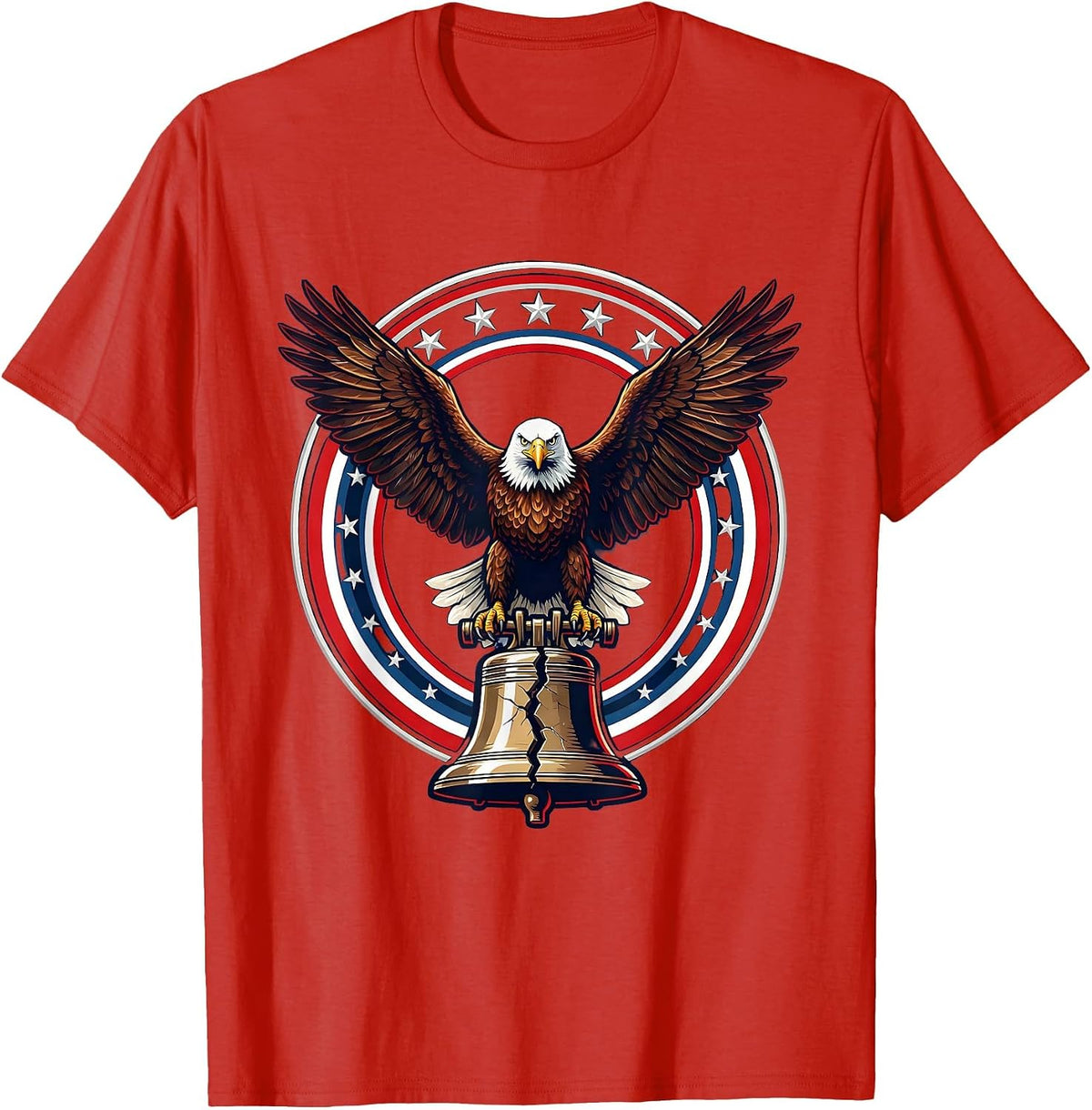 Men's Bald Eagle Perched on Cracked Liberty Bell T-Shirt - Red