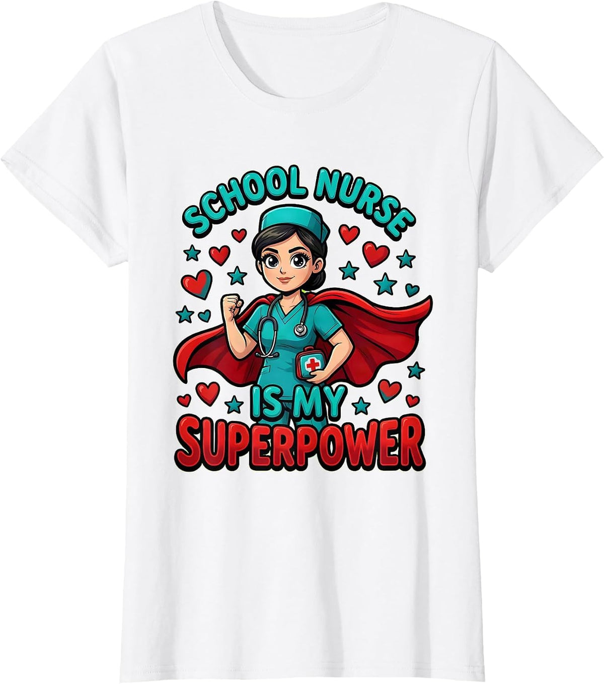 School Nurse Is My Superpower Cartoon Nurse Back To School T-Shirt - White