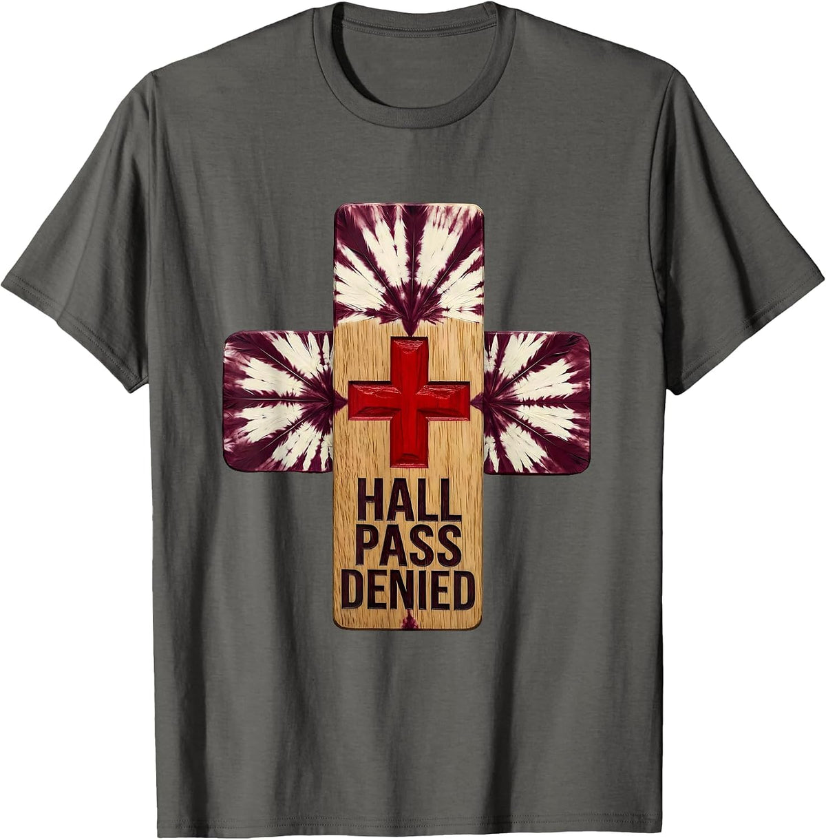 Men's Hall Pass Denied School Nurse Graphic Design T-Shirt - Asphalt Grey