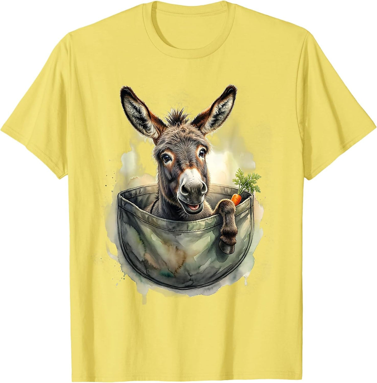 Men's Watercolor Donkey in Pocket Funny Animal Lover Gift T-Shirt - Lemon Yellow
